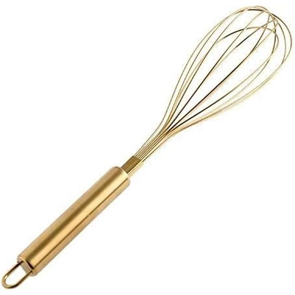 Front. RTMB - Stainless Steel Egg Whisk – Titanium Gold, Manual Beater & Milk Frother - gold.