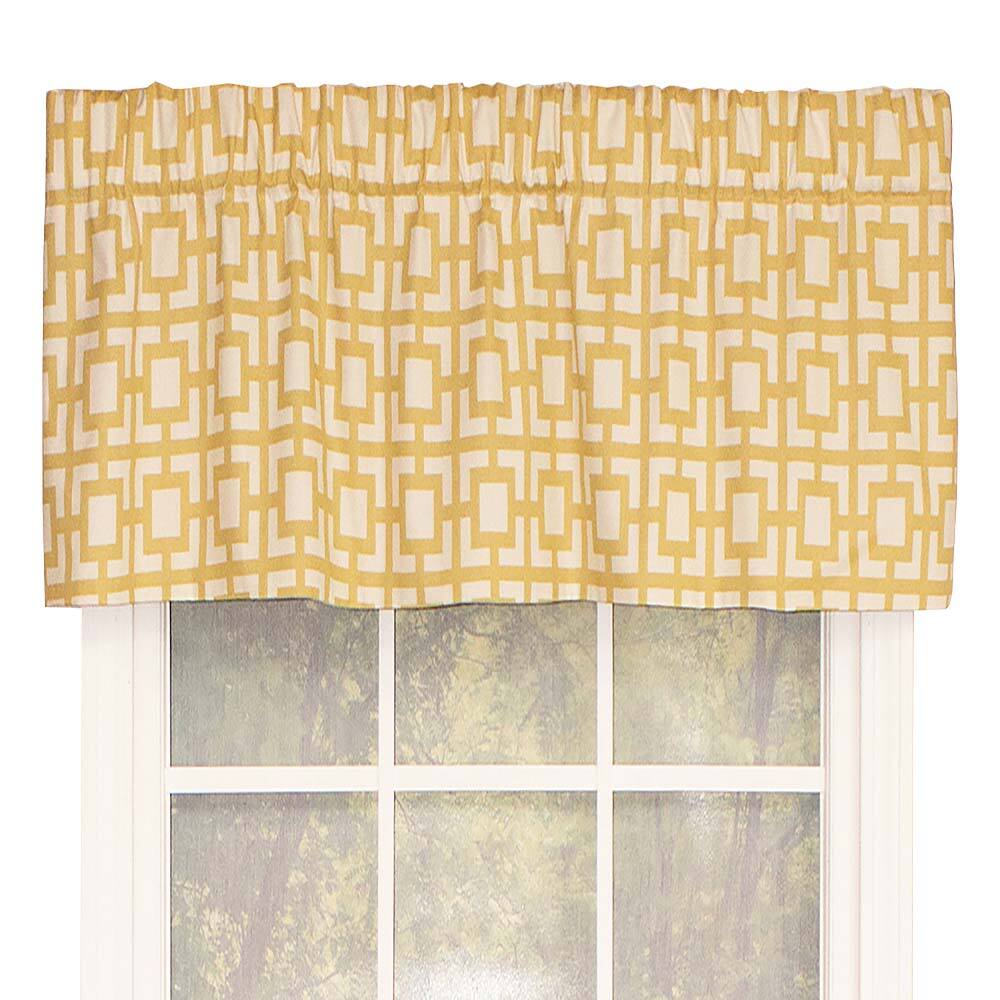 Angle. RLF Home - RLF Home Gigi Tailored Window Treatment Valance Saffron 3" Rod Pocket 50" x 14" Yellow - Saffron yellow.