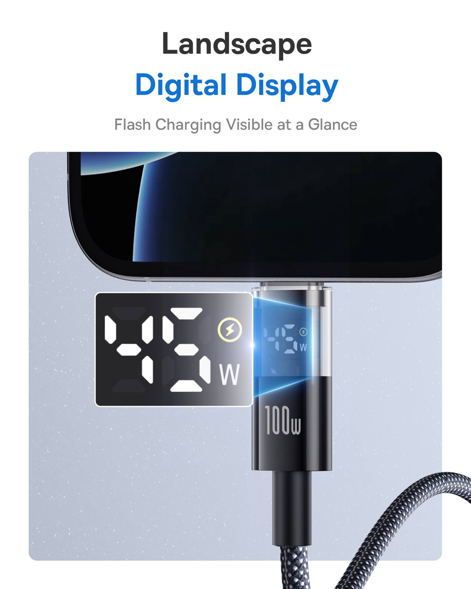Landscape  
Digital Display  
Flash Charging Visible at a Glance  
100w
