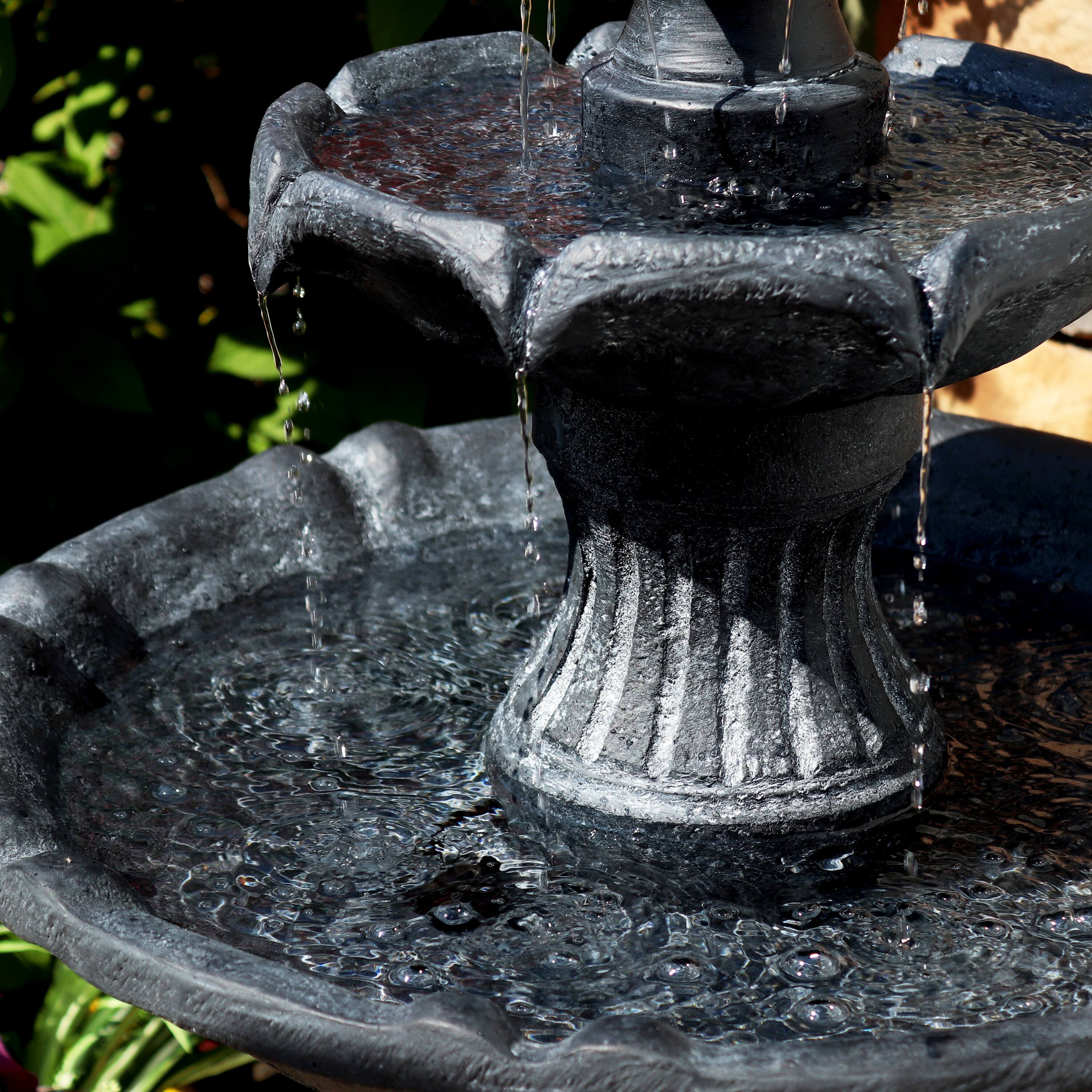 Alt View 8. Sunnydaze - Arcade Resin Outdoor 2-Tier Solar Fountain with Battery - Black.