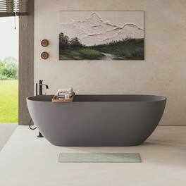 Loheer - 59 in Freestanding Solid Surface Soaking Bathtub in Matte with Center Drain and Overflow - Gray