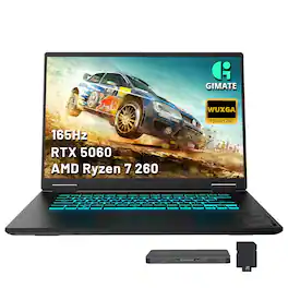 GIGABYTE - Upgraded - A16 16" 165Hz Gaming Laptop,AMD Ryzen 7 260,GeForce RTX 5060,32GB RAM,1TB SSD+1TB Dock Set,Win 11 Pro - Black
