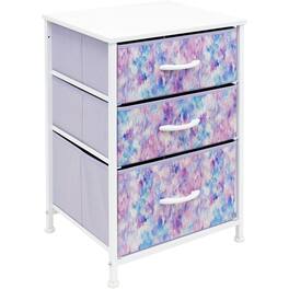 Sorbus - Nightstand with 3 Drawers - Steel Frame, Wood Top &Fabric Bins -Home, Bedroom, Office & College Dorm - Tie dye purple