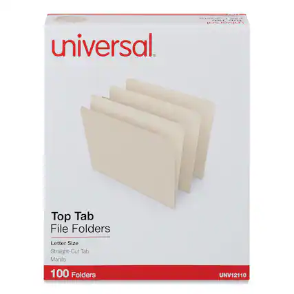 universal.
Top Tab File Folders
Letter Size
Straight-Cut Tab
Manila
100 Folders
UNV12110
