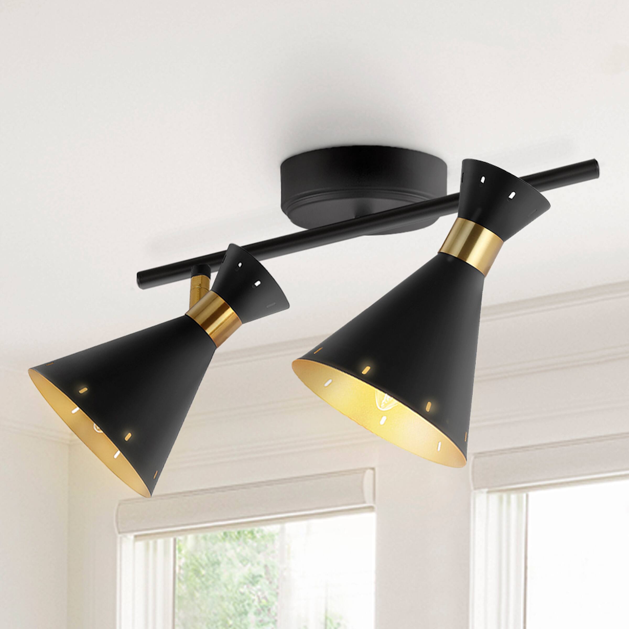 Alt View 1. Jonathan Y - Elroy 18.25" 2-Light Iron Retro Contemporary LED Track Light , Black/Gold - Black.