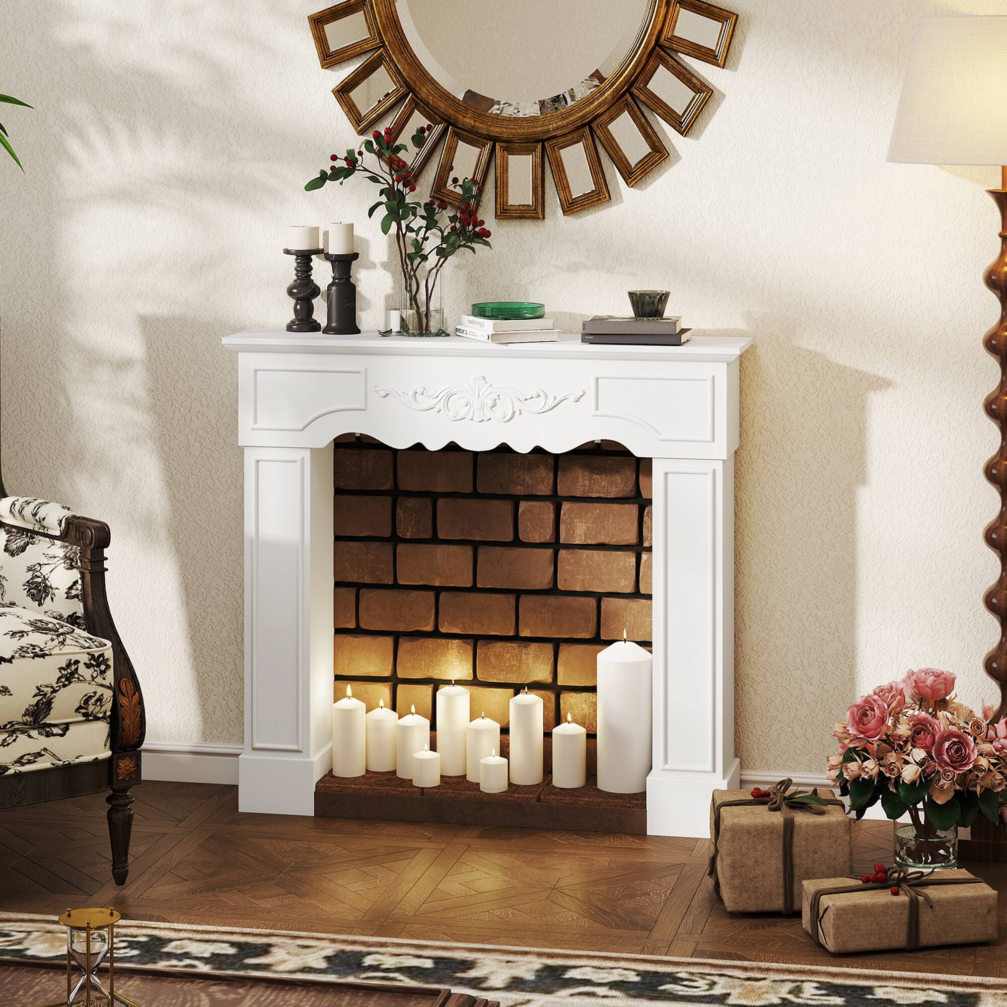 Alt View 7. Homcom - Fireplace Mantel, Freestanding Fireplace Surround with Leg for Electric Fireplaces - white.