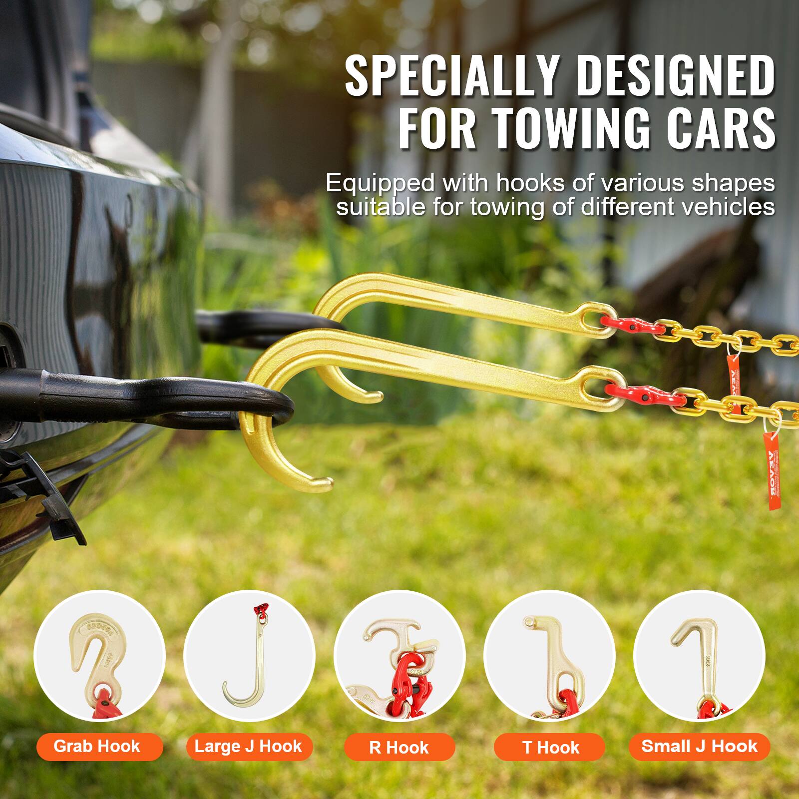 SPECIALLY DESIGNED FOR TOWING CARS  
Equipped with hooks of various shapes suitable for towing of different vehicles  

- Grab Hook  
- Large J Hook  
- R Hook  
- T Hook  
- Small J Hook