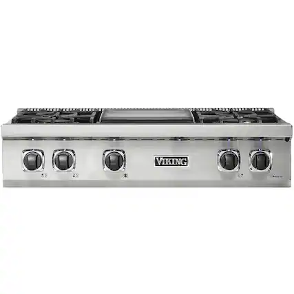 Front. Viking - Built-in 5 Series Gas 36"W Sealed Burner Rangetop - Stainless steel.