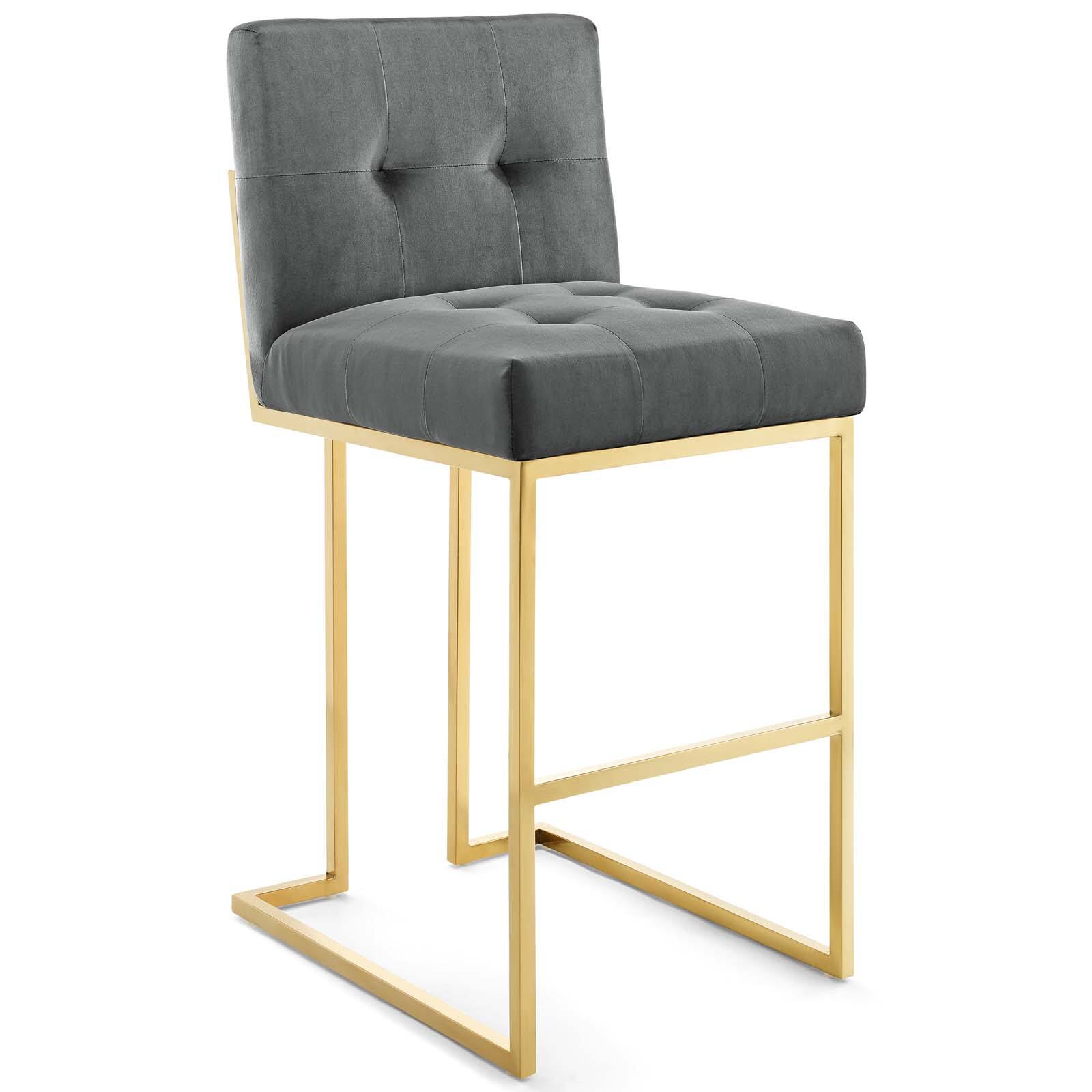 Angle. Modway - Privy Gold Stainless Steel Performance Velvet Bar Stool by Modway - Gold Charcoal.