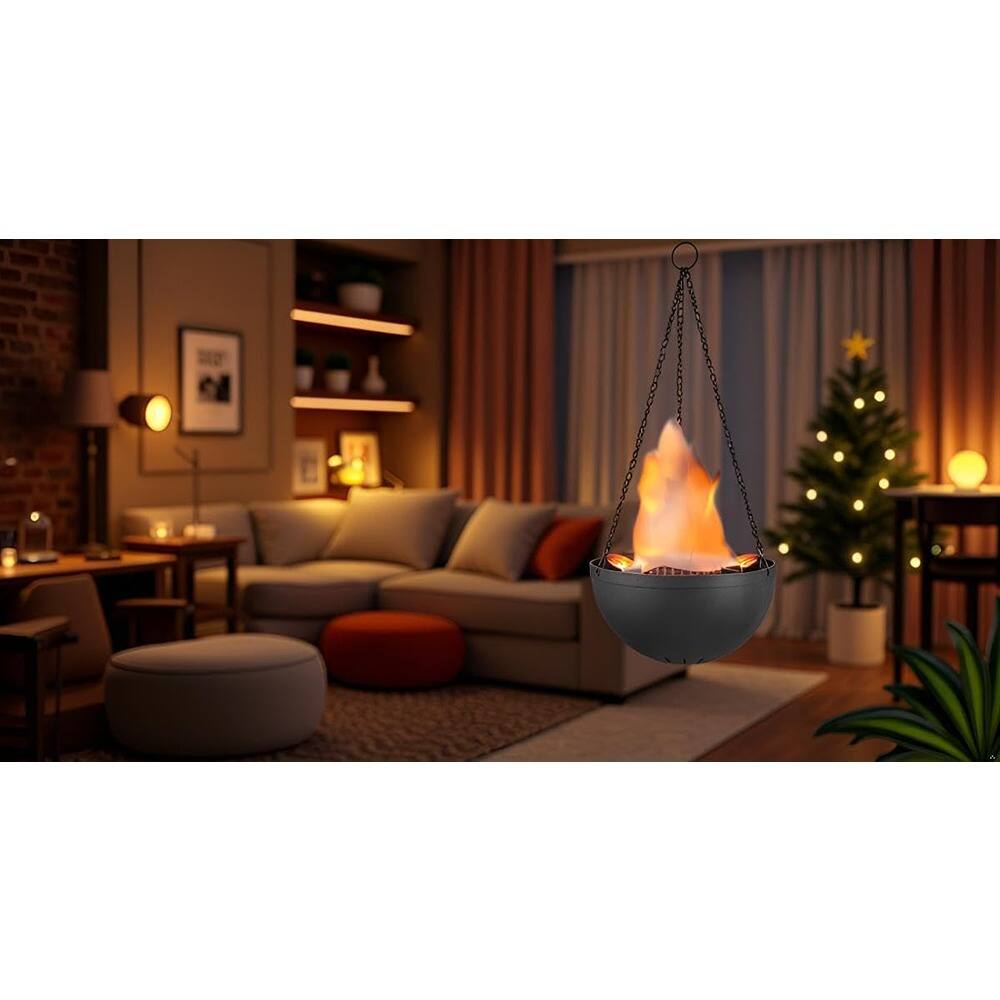Alt View 2. MOSZAR LLC - Aspen Creative Hanging Fire Flame Light, Black, for Halloween & Party Decor.