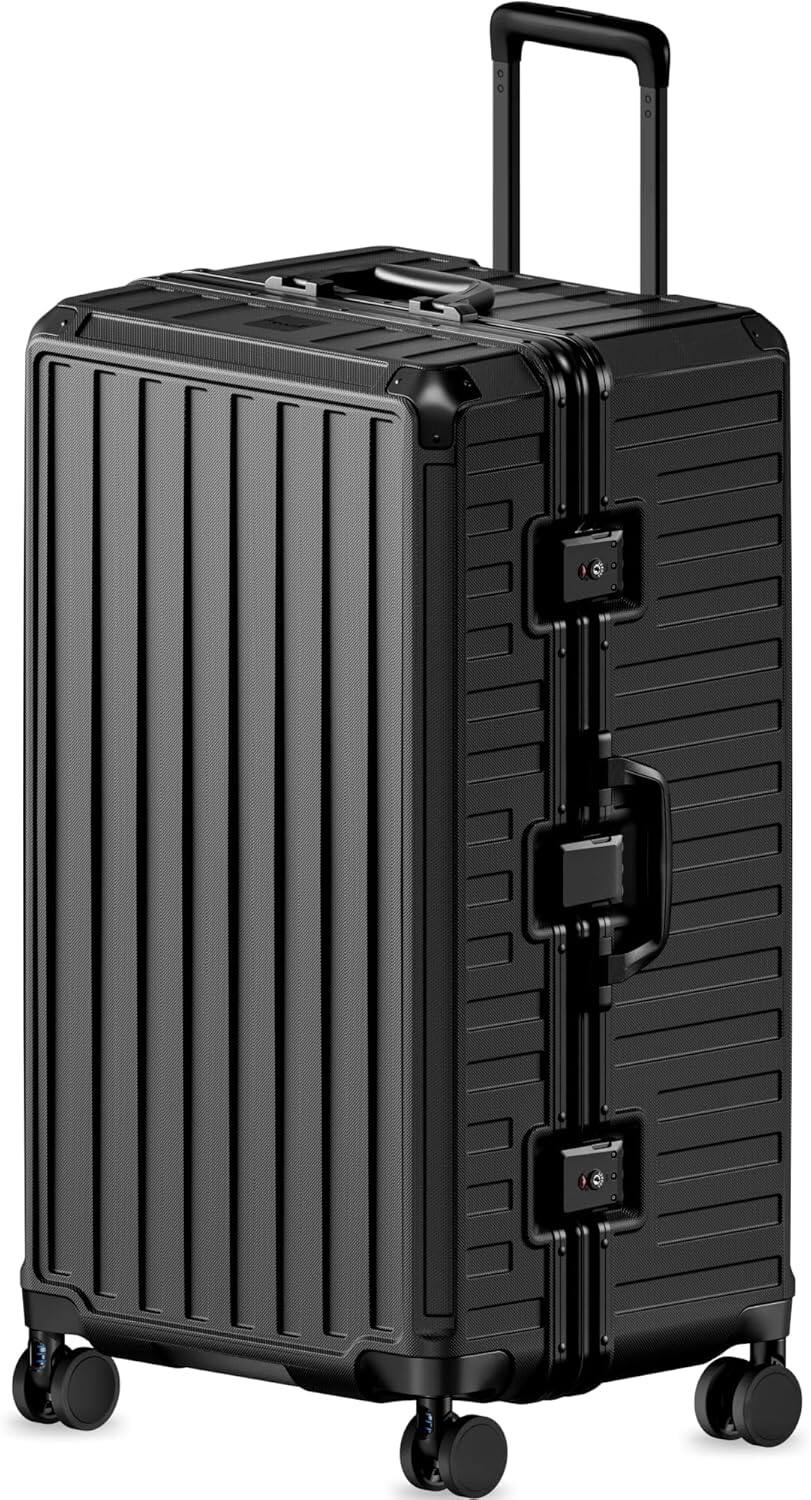 Front. LUGGEX - LUGGEX 30 Inch Checked Luggage, Aluminum Frame PC Hardside Suitcase with Spring-Loaded Spinner Wheels - 8010S - Black.