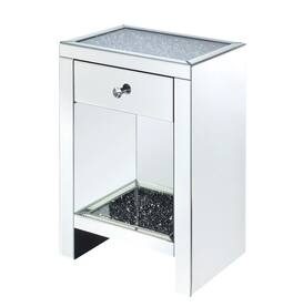 Manhattan Lane - Mirrored Wooden Night Table with 1 Drawer and Bottom Shelf - Silver