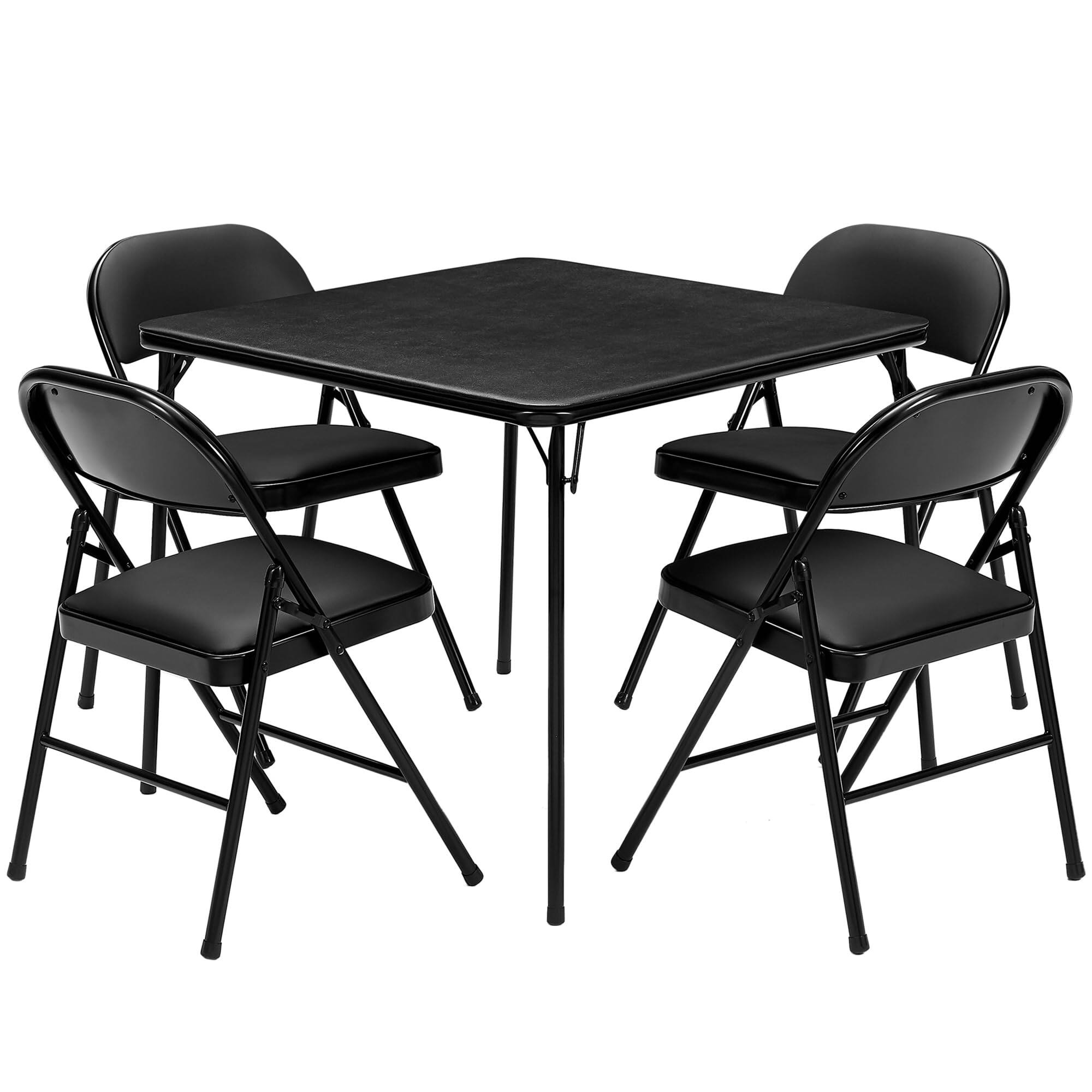 Alt View 4. JETRANSPORT - Portable Folding Card Table Square And Chair Set (5pc) With Collapsible & Vinyl Upholstery  Metal Black - Default.