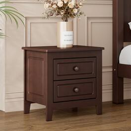 Loheer - 2 Drawer Nightstand, Mid Century Bedside Table with Storage - Walnut