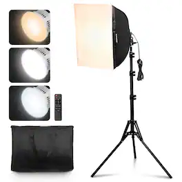 VEVOR - Softbox Lighting Kit, 16" x 16", Professional Softbox with 45W LED Bulbs, 3000-6500K Adjustable Color Temperature - Black