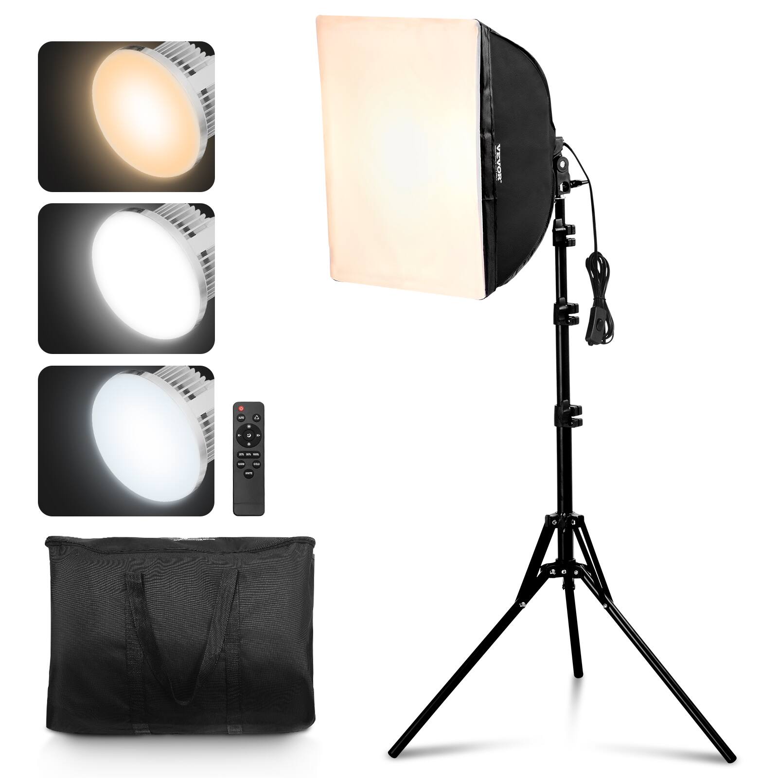 Front. VEVOR - Softbox Lighting Kit, 16" x 16", Professional Softbox with 45W LED Bulbs, 3000-6500K Adjustable Color Temperature - Black.