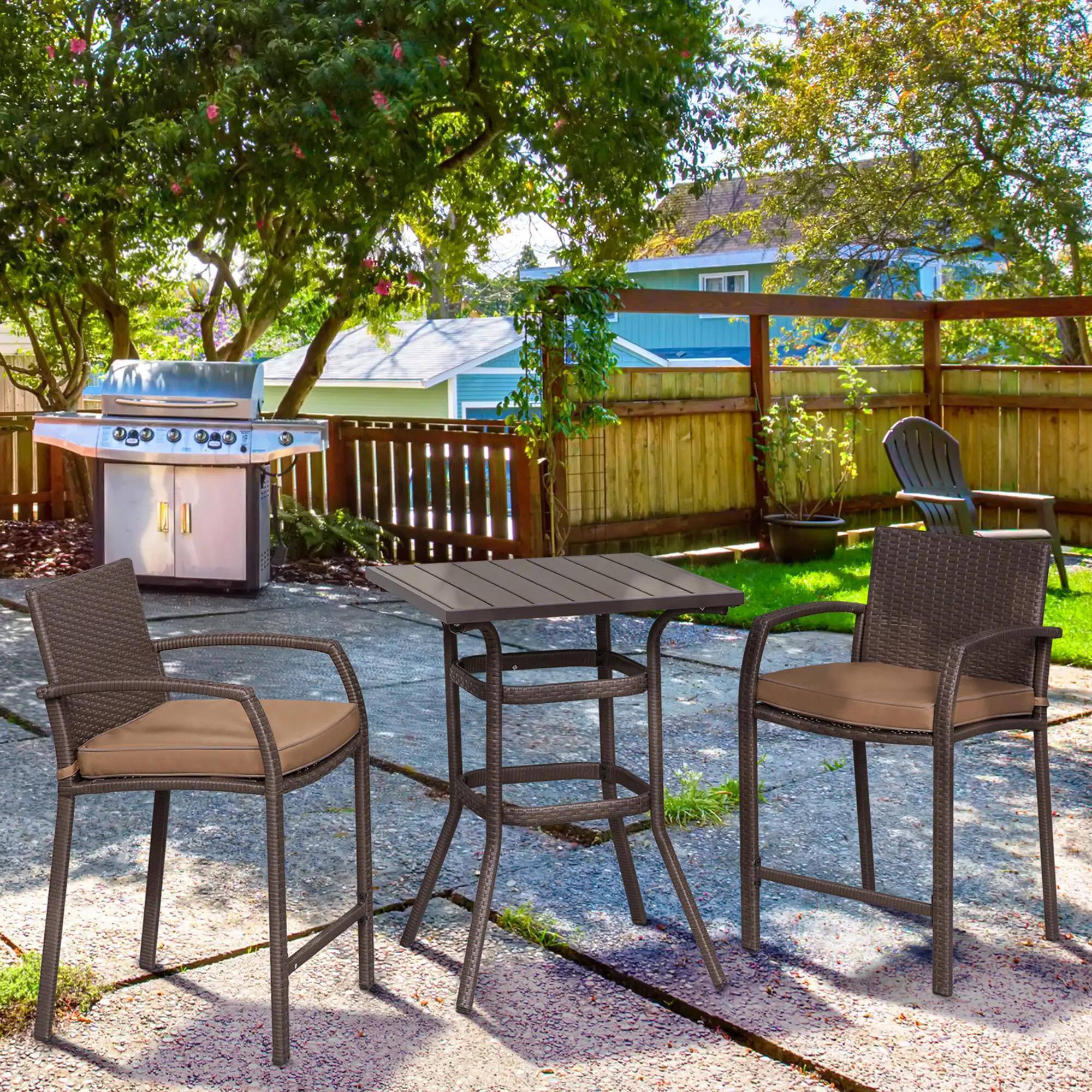 Alt View 7. Resenkos - Resenkos 3 PCS Rattan Wicker Bar Set, 1 Table And 2 Stools, Mixed Brown - Mixed Brown.