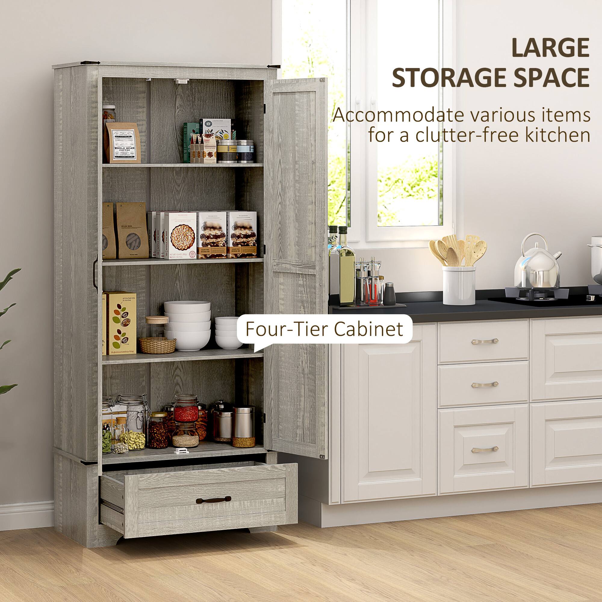 LARGE STORAGE SPACE
Accommodate various items for a clutter-free kitchen
Four-Tier Cabinet