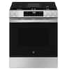 Front. GE - 5.3 Cu. Ft. Slide In Gas Range with Steam Cleaning and Crisp Mode - Stainless Steel.