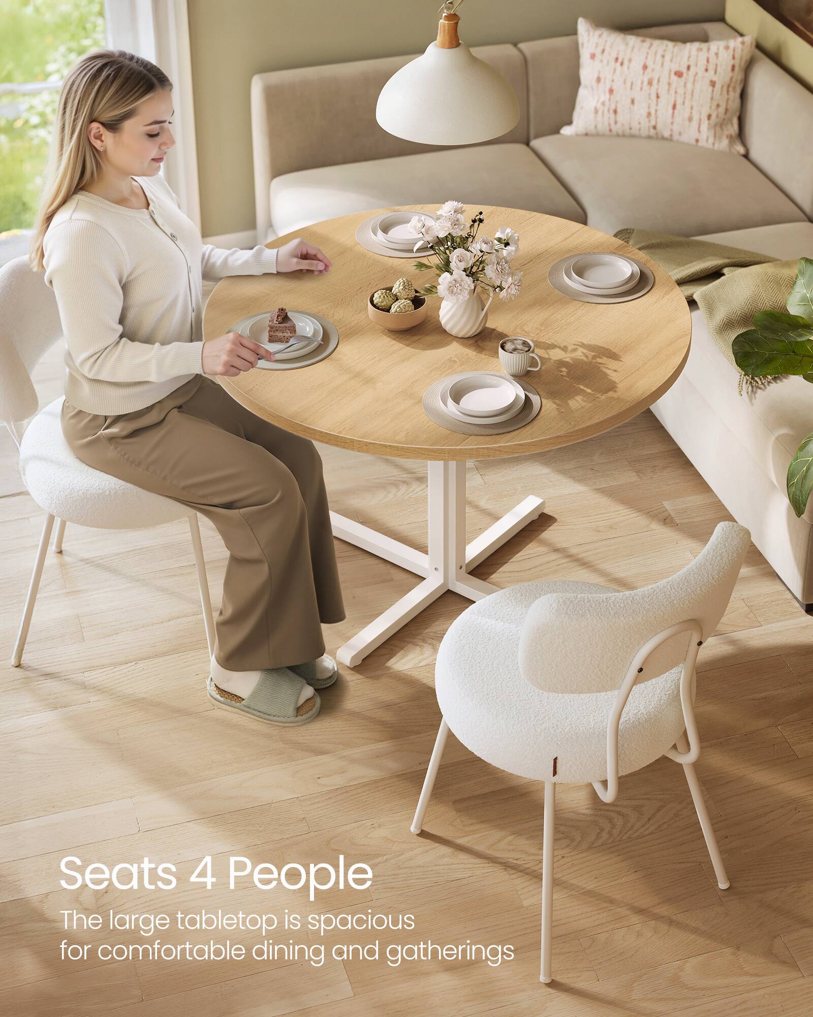 Seats 4 People  
The large tabletop is spacious for comfortable dining and gatherings