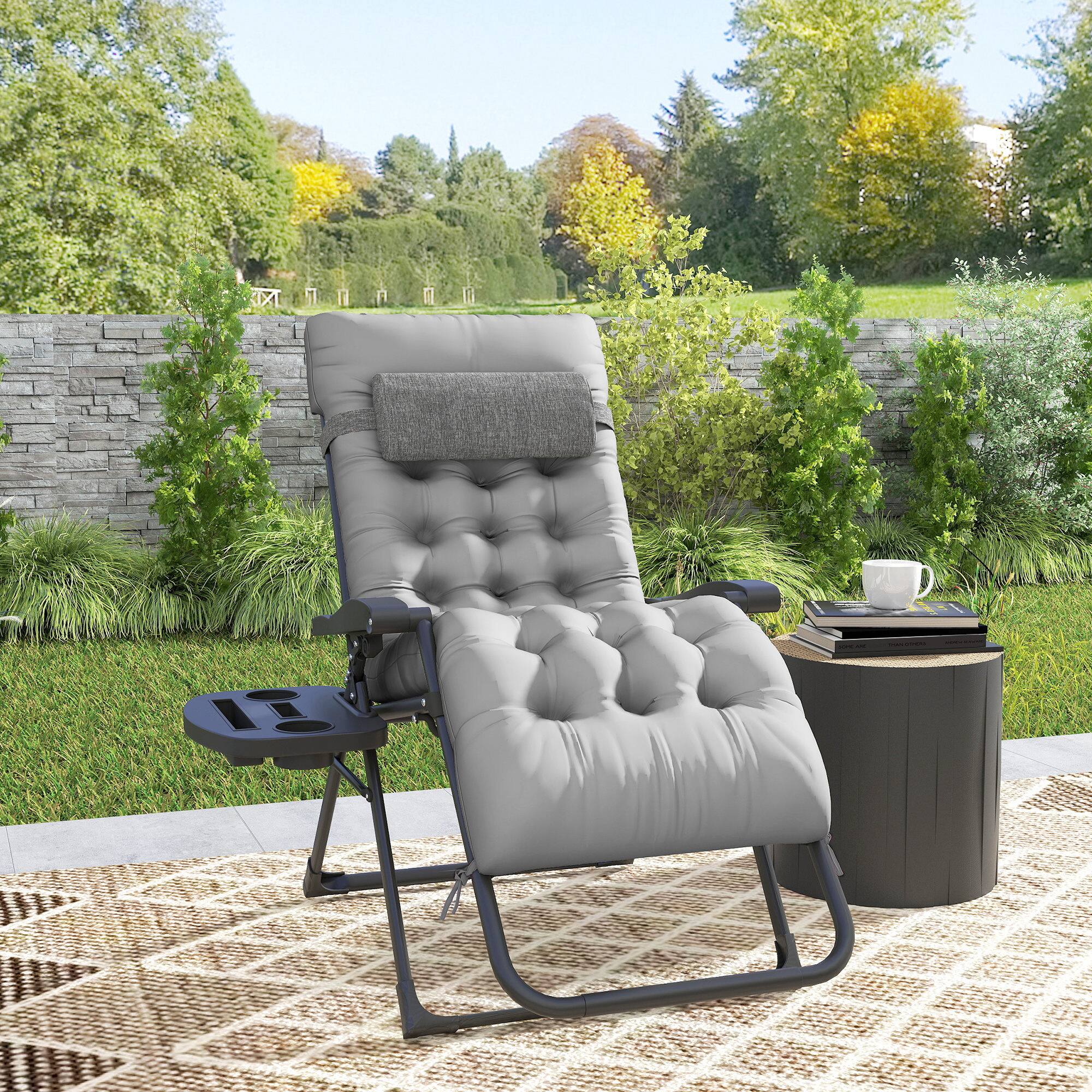 Alt View 7. Outsunny - Zero Gravity Chair, Folding Reclining Lounge Chair with Padded Cushion, Side Tray for Indoor and Outdoor - Gray.
