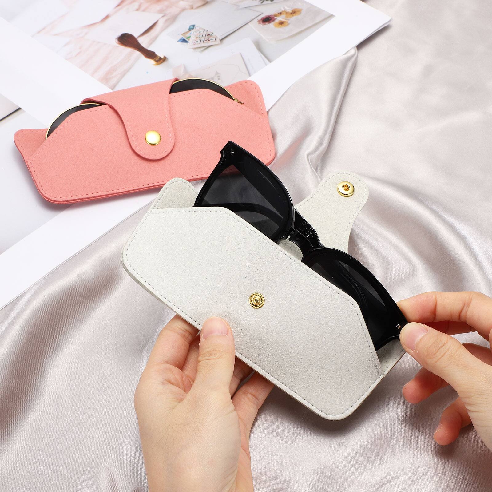 Alt View 4. Unique Bargains - 2pcs Leather Glasses Case, Soft Sunglass Pouch w/ Microfiber, Portable Eyeglass Storage for Women & Men - Black.