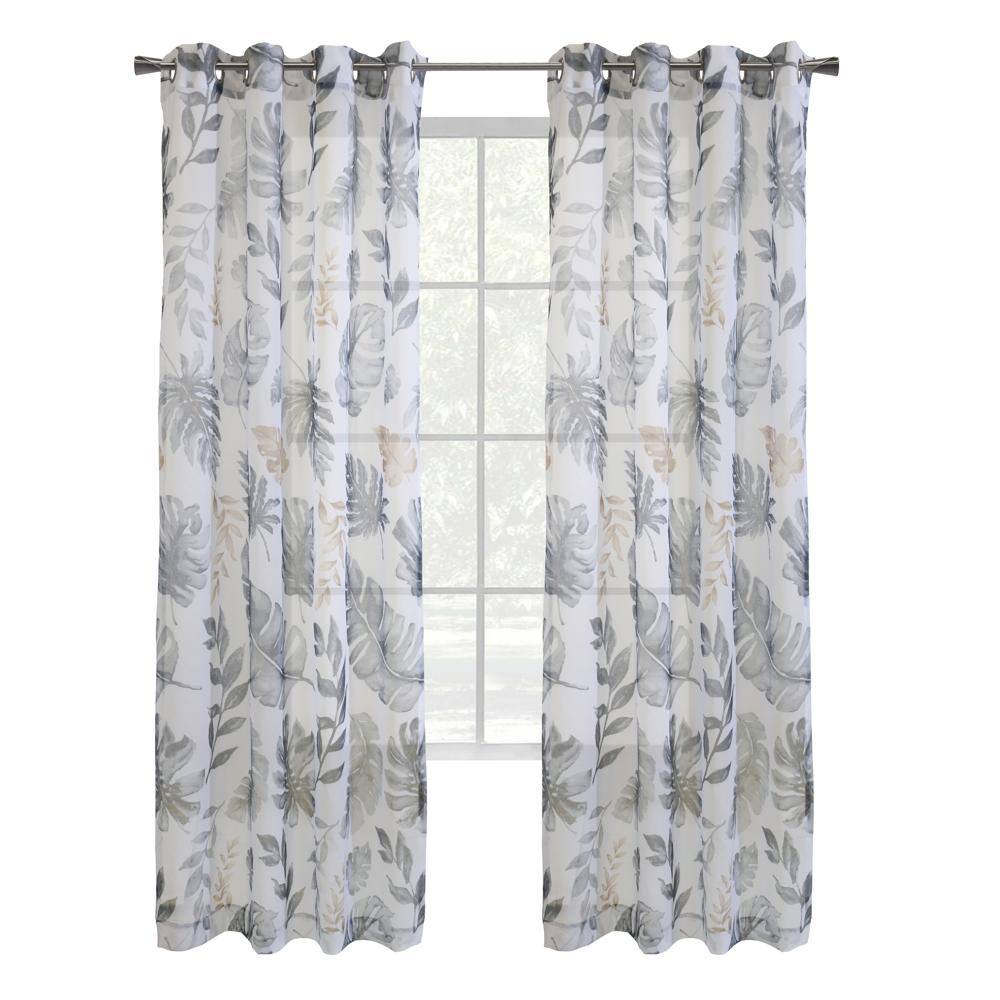 Angle. Commonwealth Home Fashions - Habitat Alba Sheer Botanical Leaf Design Touch of Nature to Your Home or Office Grommet Curtain Panel 52" x 84" Taupe - Taupe.