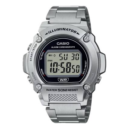 ILLUMINATOR
CASIO
ALARM CHRONOGRAPH
START/STOP
12/24H
PM
50 30
MODE
10:5850
SPLIT/RESET
MODE
WR LIGHT
WATER 50M RESIST