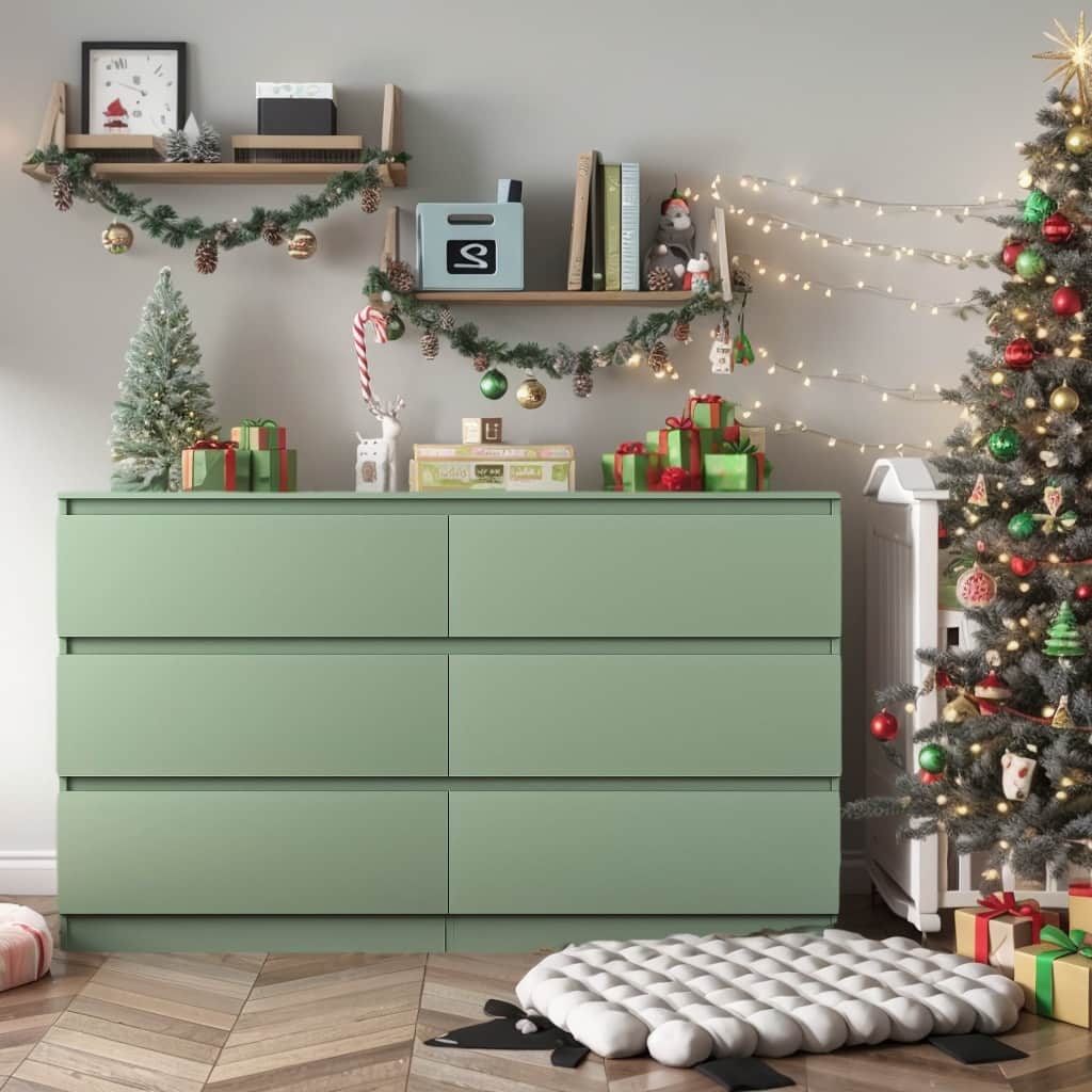 Front. Kadyn - Modern Mid Century 6 Drawer Wide Dressers Chests for Bedroom, Chest of Drawer Organizer - Green.