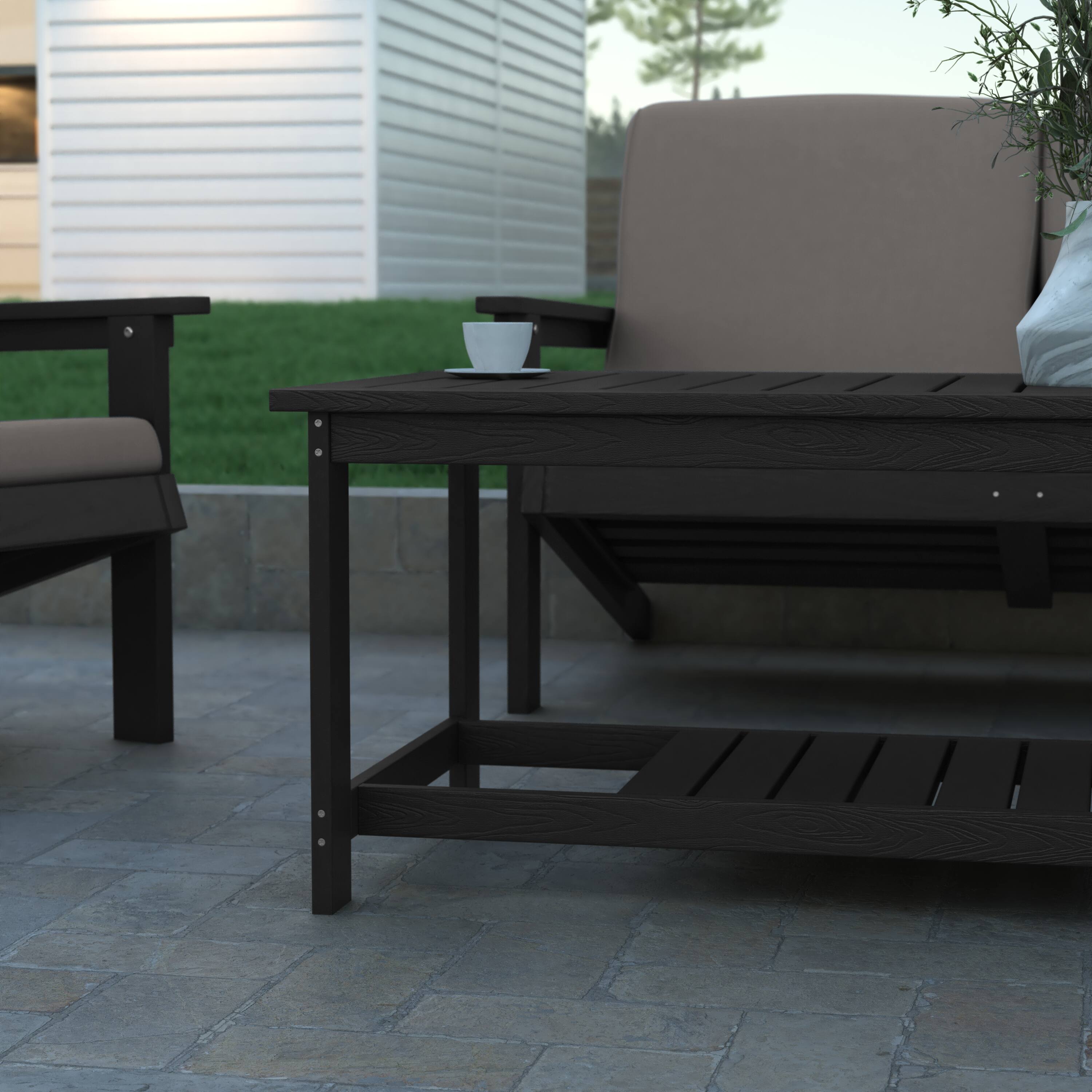 Alt View 3. Emma + Oliver - Hammond All-Weather Polyresin Two Tiered Adirondack Style Coffee Table with Slatted Top - Black.