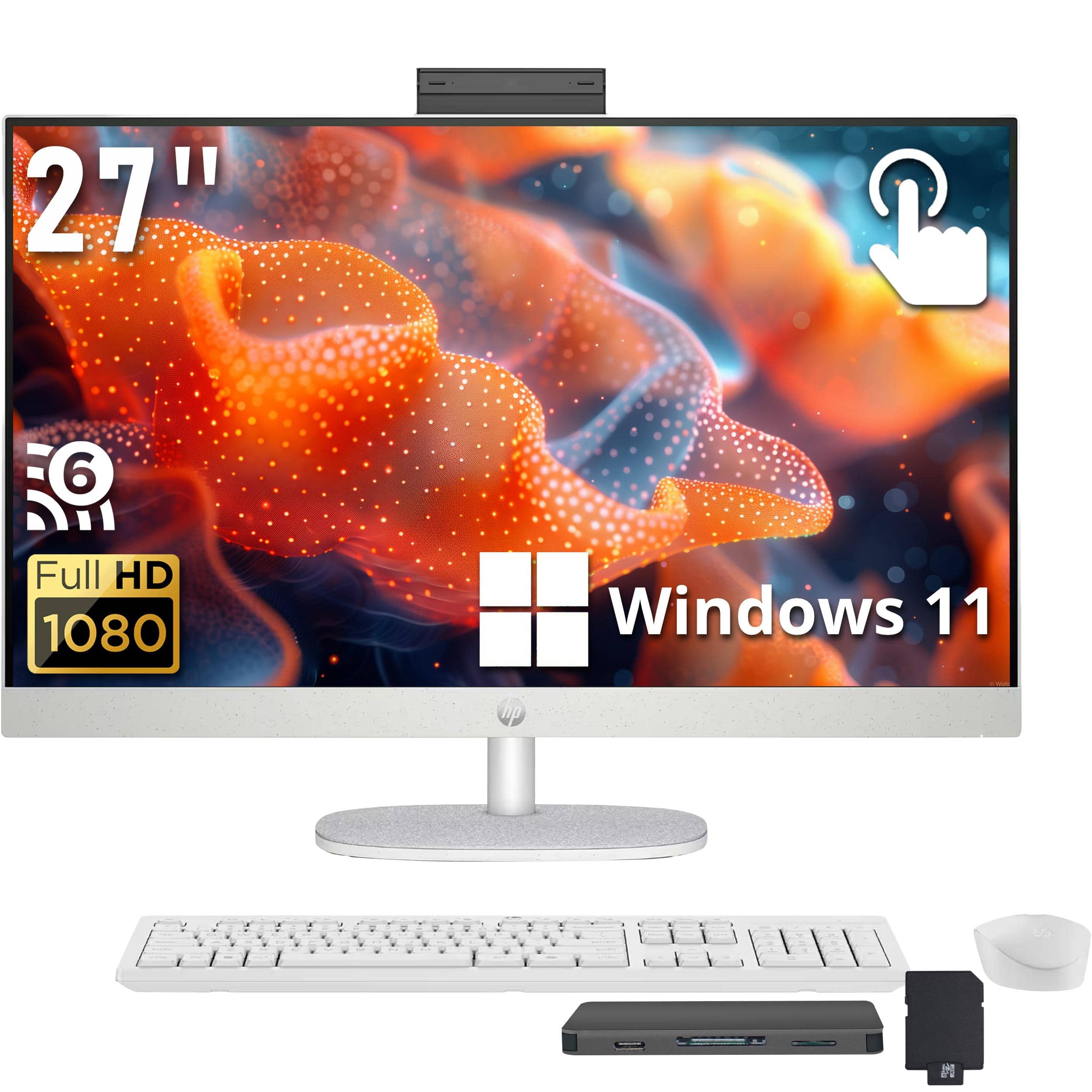 HP - 27'' FHD Touchscreen All-in-One Desktop,Intel Utral 7 225U,64GB DDR5,2TB SSD+1TB Docking Station Set,Win 11 - White