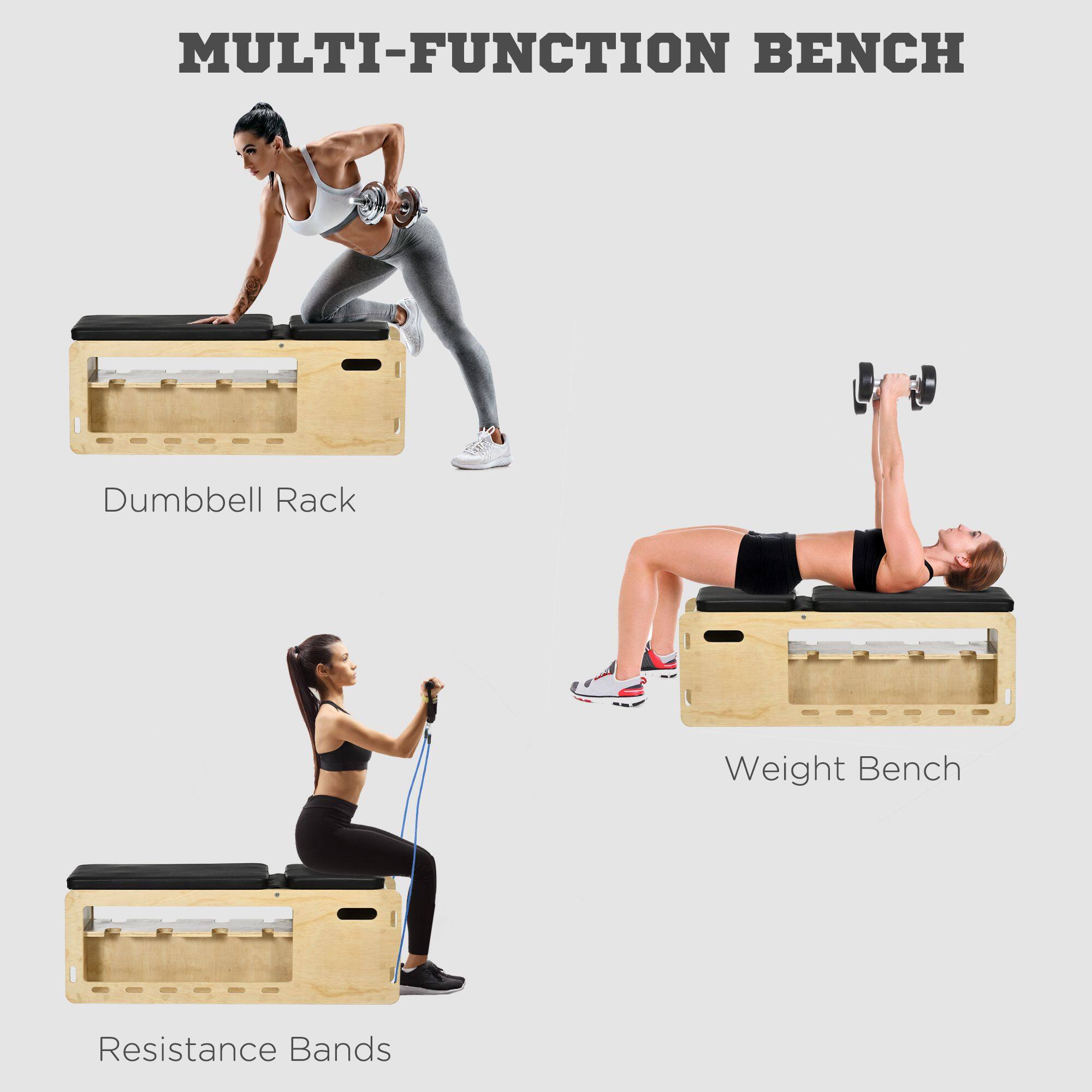 MULTI-FUNCTION BENCH

Dumbbell Rack

Weight Bench

Resistance Bands