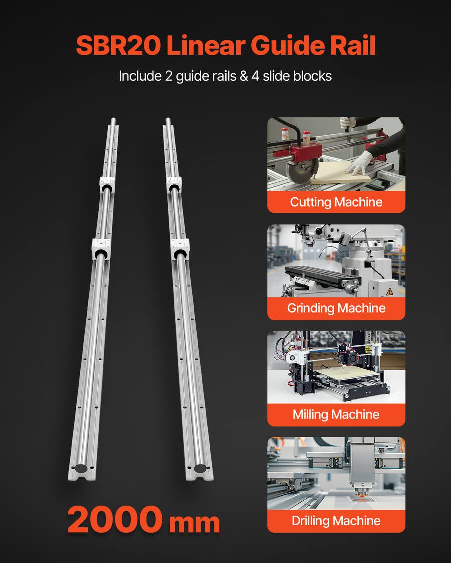 Inclide Rails VEVOR Linear Rail Kit, SBR20, 2Pcs 2000 mm (78.74 inch) Linear Motion ...