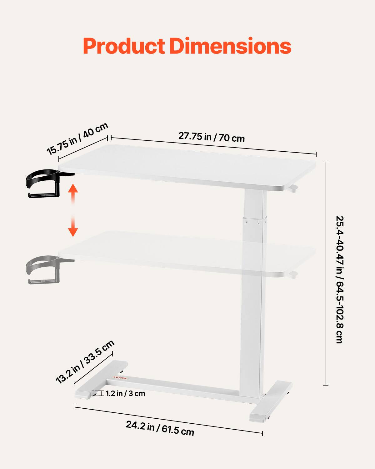 Product Dimensions

- 15.75 in / 40 cm
- 27.75 in / 70 cm
- 25.4-40.47 in / 64.5-102.8 cm
- 13.2 in / 33.5 cm
- 1.2 in / 3 cm
- 24.2 in / 61.5 cm