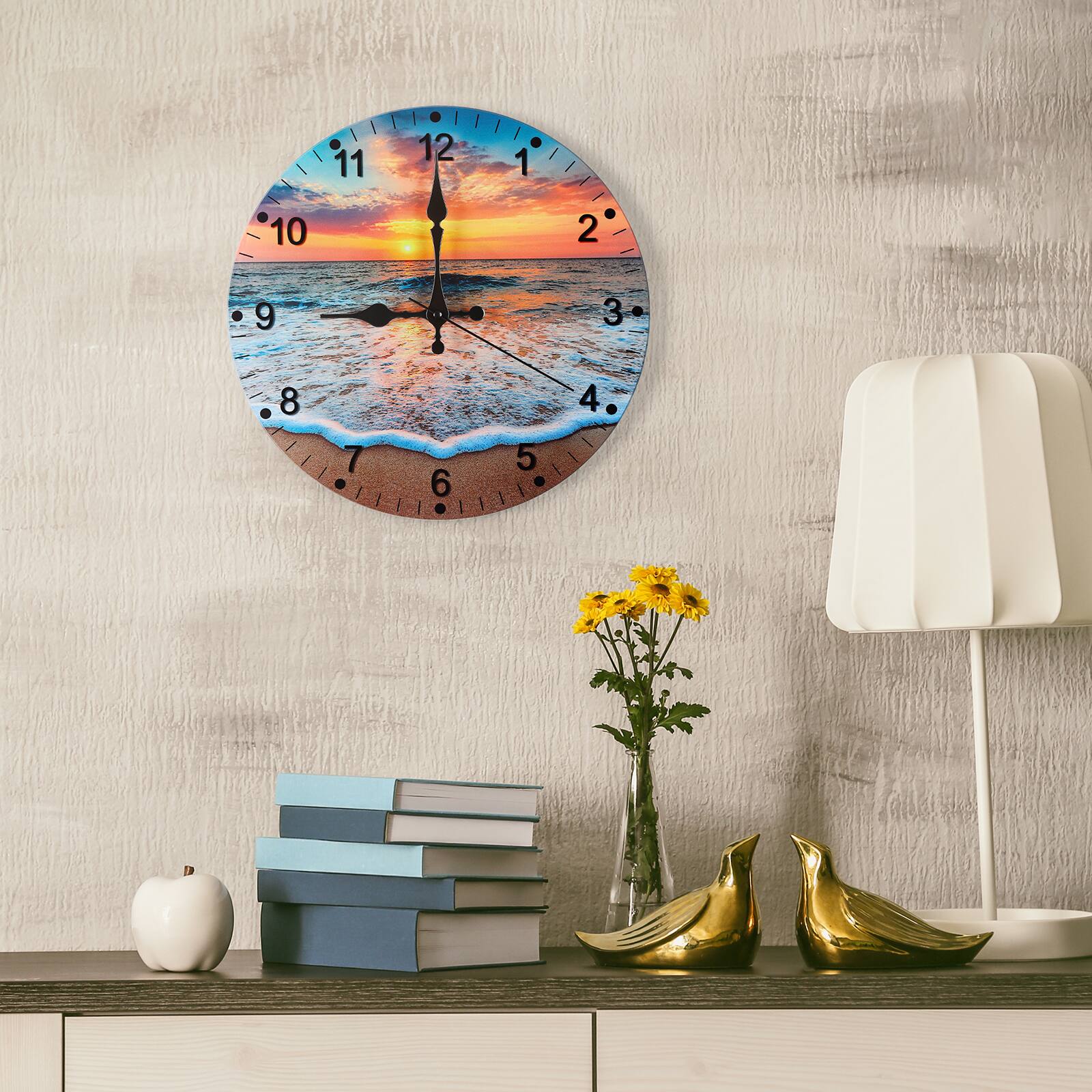 Alt View 4. Oumilen - 12" Beach Sunset Wall Clock - Yellow.