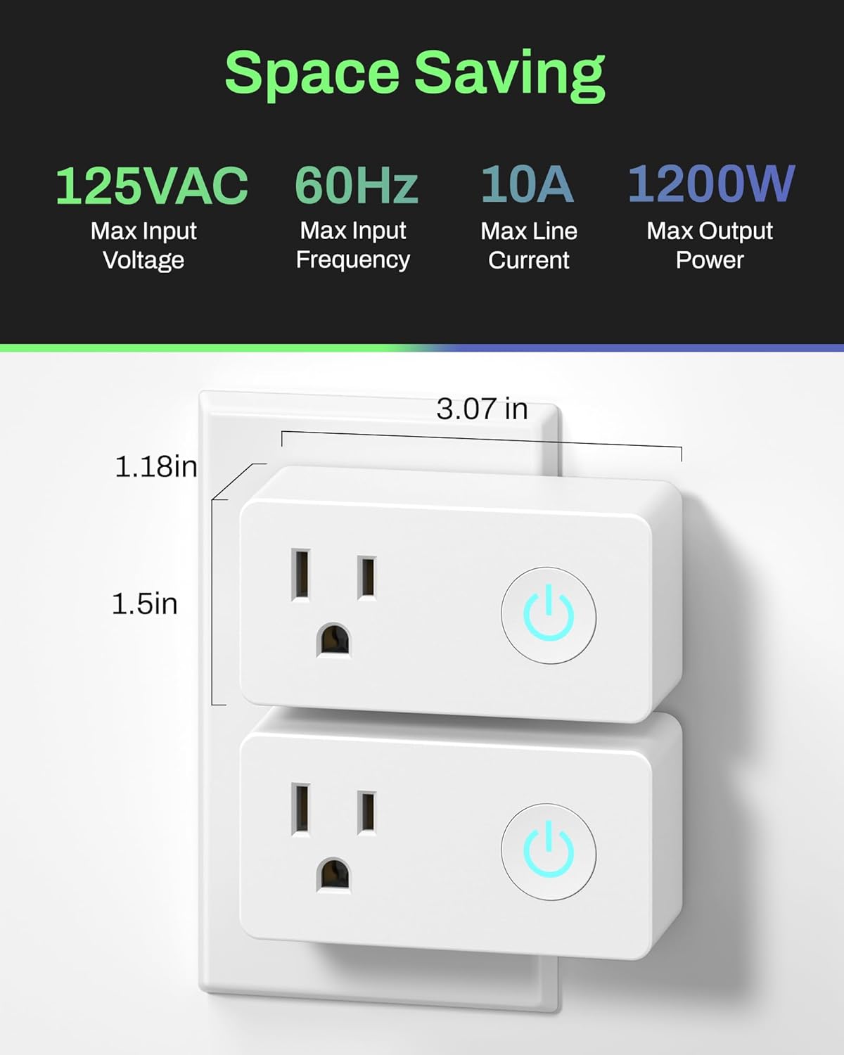 Space Saving

125VAC  
Max Input Voltage

60Hz  
Max Input Frequency

10A  
Max Line Current

1200W  
Max Output Power

3.07 in  
1.18 in  
1.5 in