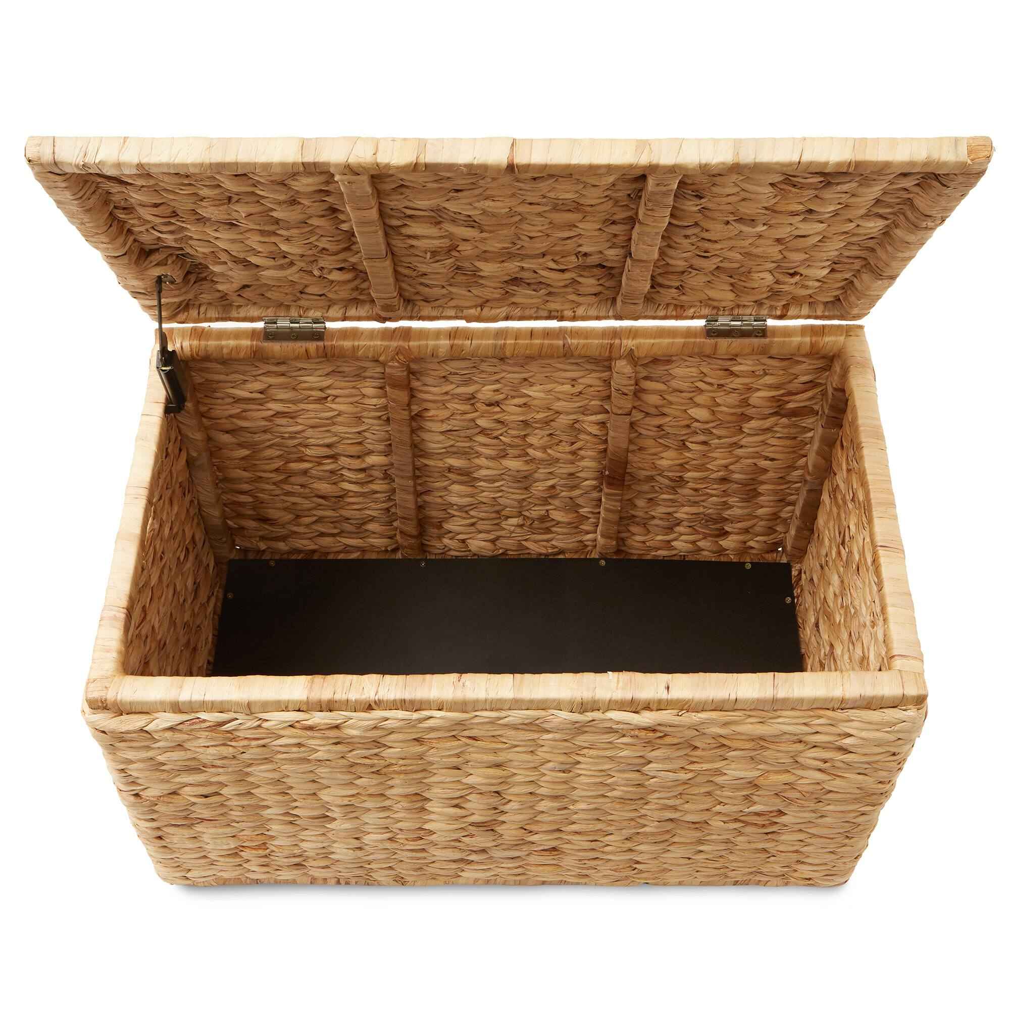 Alt View 4. Casafield - 30-in Storage Chest Trunk w Curved Lid - Safety Hinge - Water Hyacinth - Natural.