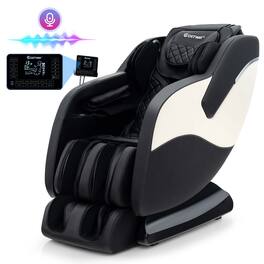 Costway - SL Track Zero Gravity Massage Recliner with Thai Stretch Foot Rollers Voice Control - Black + White