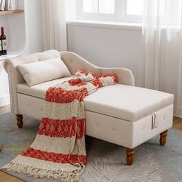 Trinkets Crazed - Tufted Upholstered Velvet Rolled Arm Chaise Lounges Indoor Chair Right Arm Facing Chaise Lounge - beige