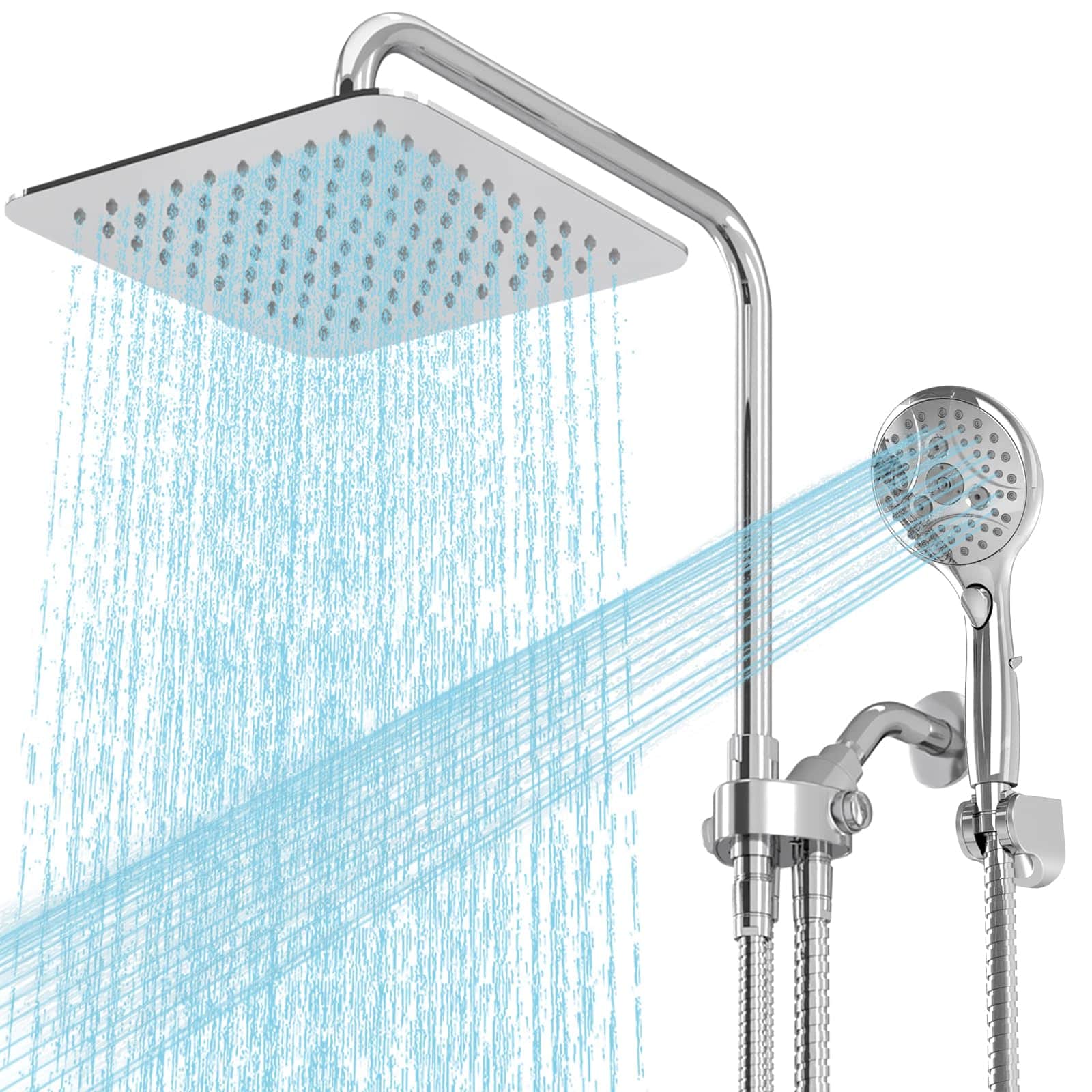 Front. Dazzed Corner - High Pressure Rain Shower Head Combo, 7 Spray Handheld Shower Head - Chrome.