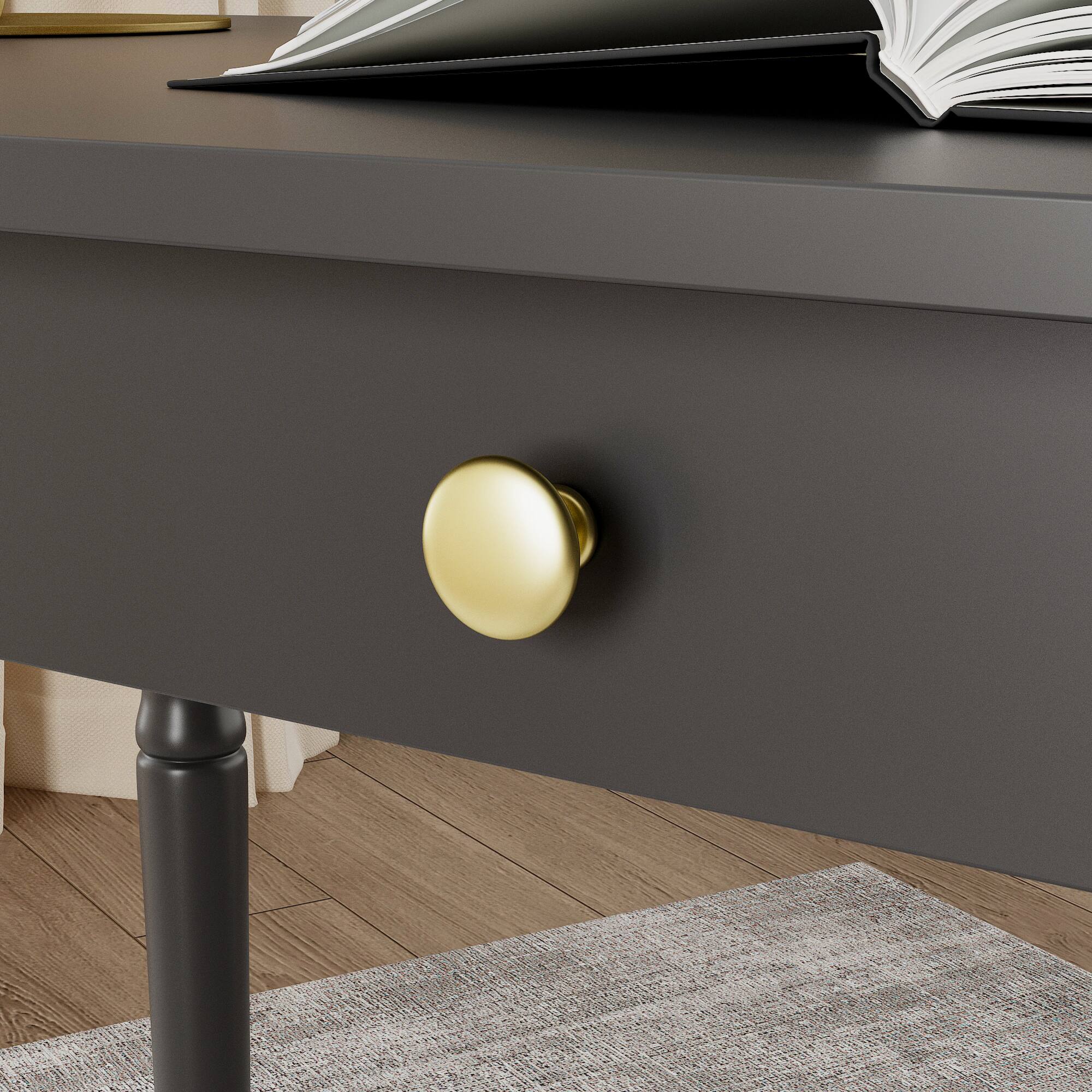 Alt View 2. Famapy - Solid Wood Writing Desk with Drawer for Home Office Study, Modern Black Desk with Gold Accents & Storage - Black.