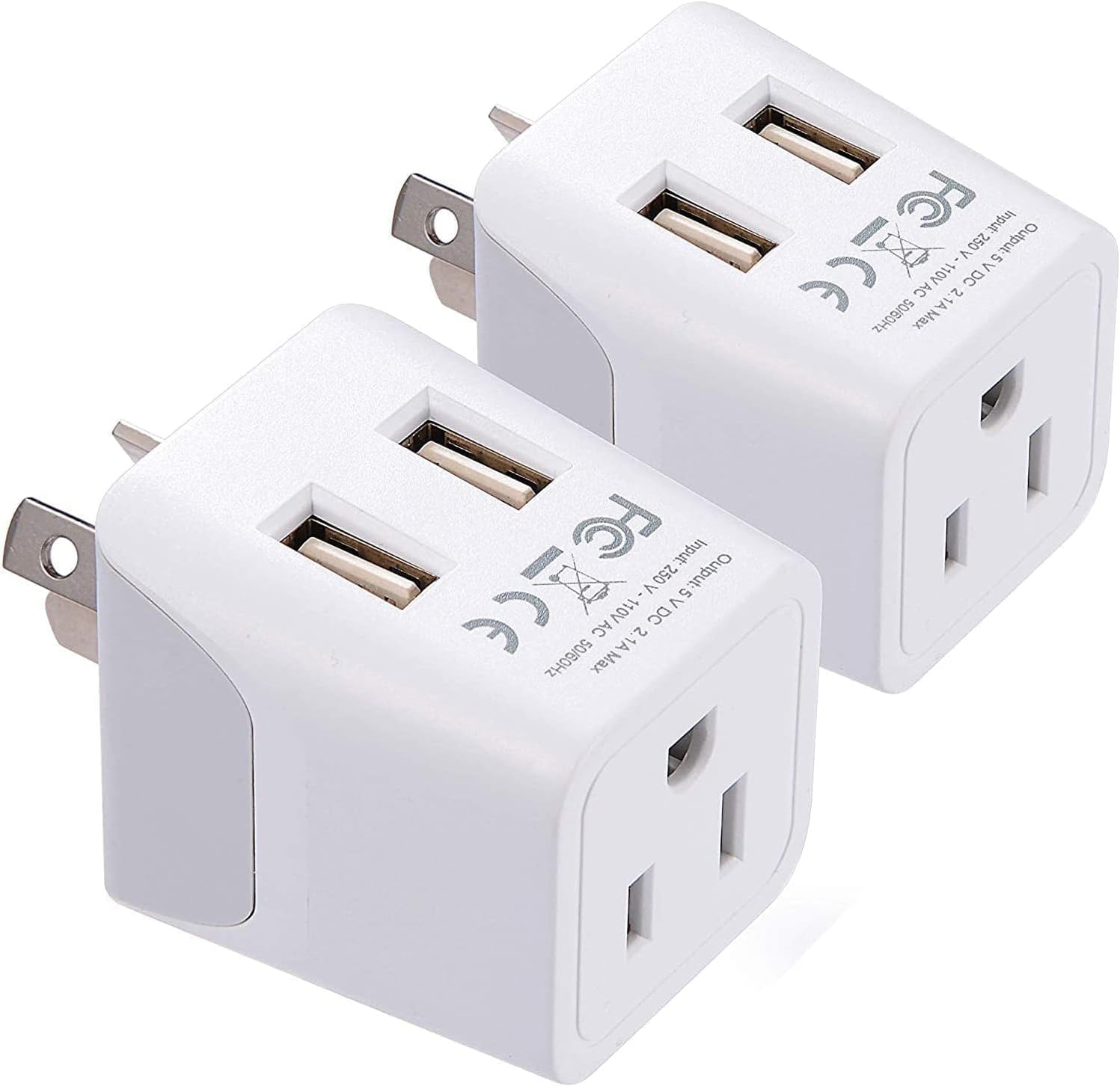 Ceptics - Australia, New Zealand, China Travel Adapter Plug with Dual USB Input - Ultra Compact - USA to Type I - White