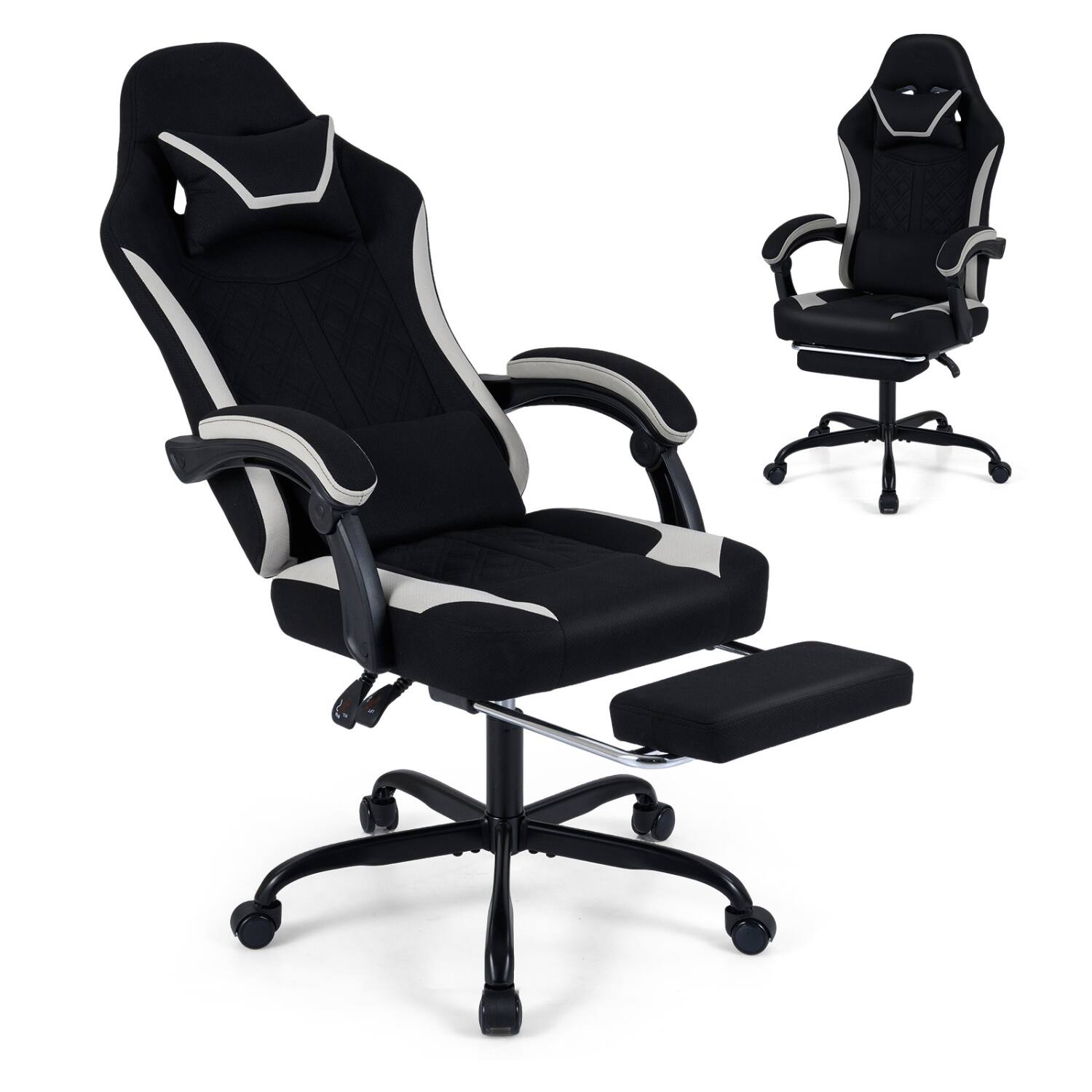 Left. WELLFOR - Gaming Chair Height Adjustable Computer Chair with Headrest Footrest & 360° Swivel Seat - Black.