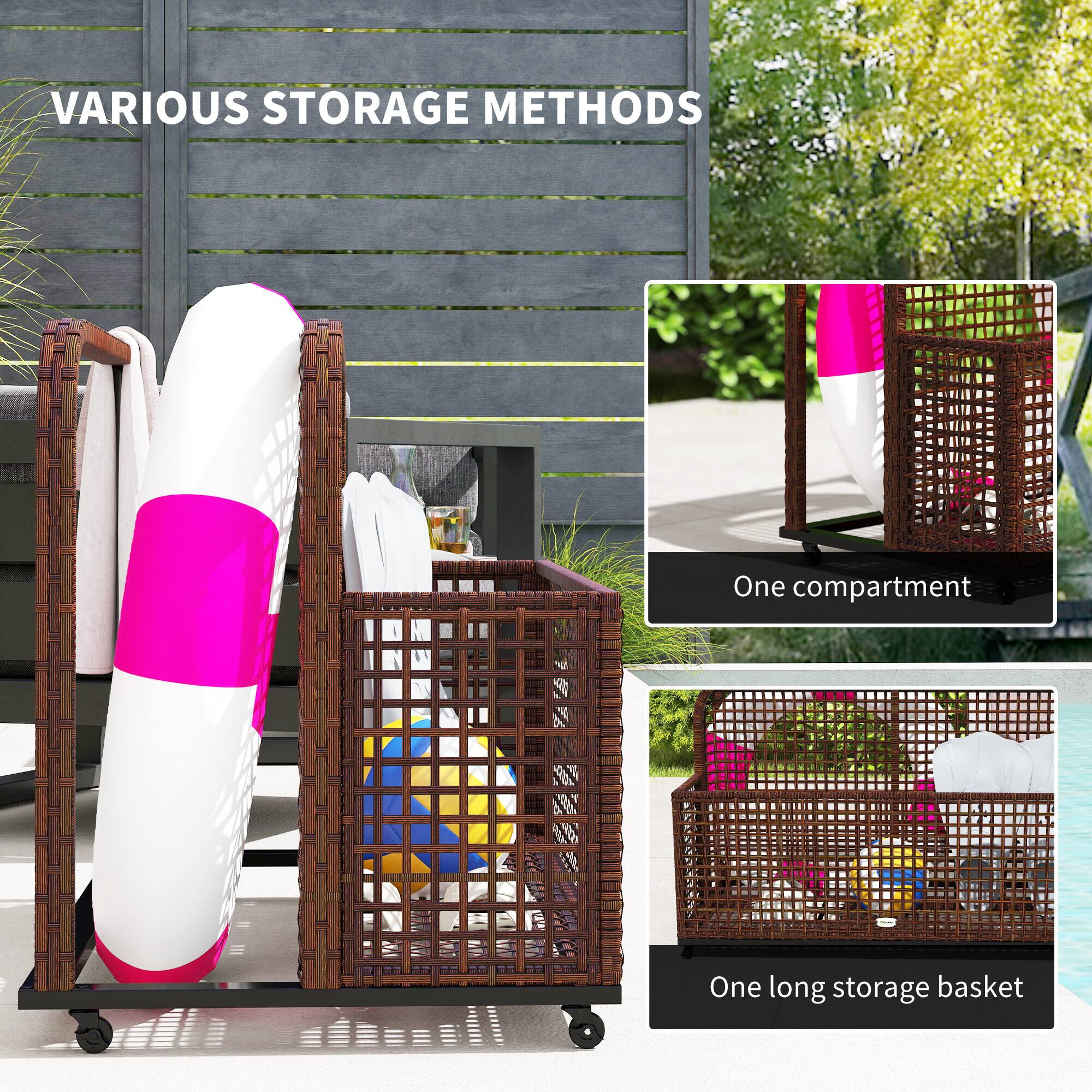 VARIOUS STORAGE METHODS

One compartment

One long storage basket