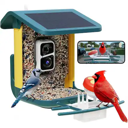 Front. Luckbyte - 2K HD Smart Bird Feeder with Camera, Solar Powered, AI Bird Identification, Dual Band WiFi - Blue.