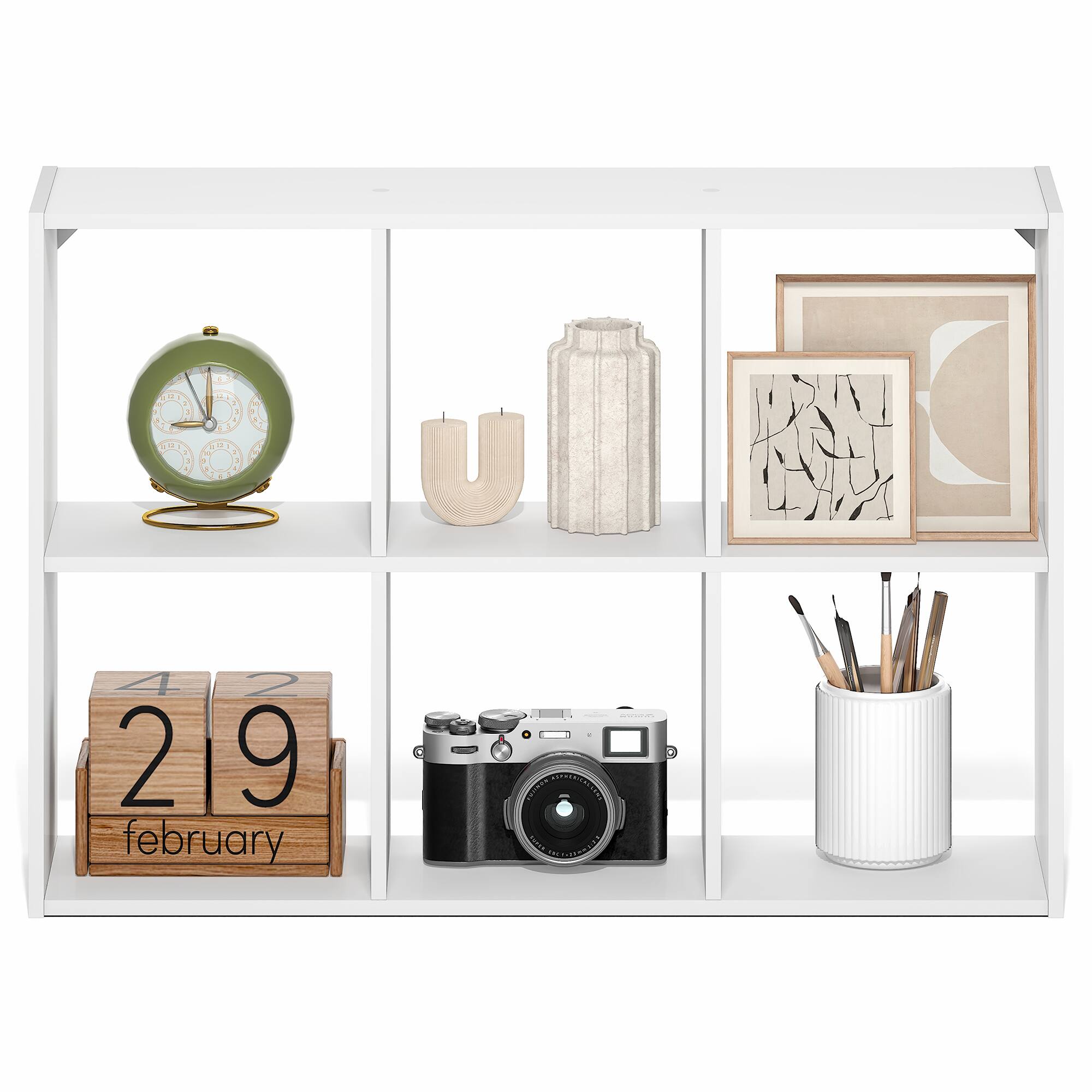 Alt View 3. Furinno - ROSSI Wall Mount Organizer, 6-Cube Floating Shelves for Wall, Desktop Organizer, Bookshelf, for Home Office, Study Room - White.