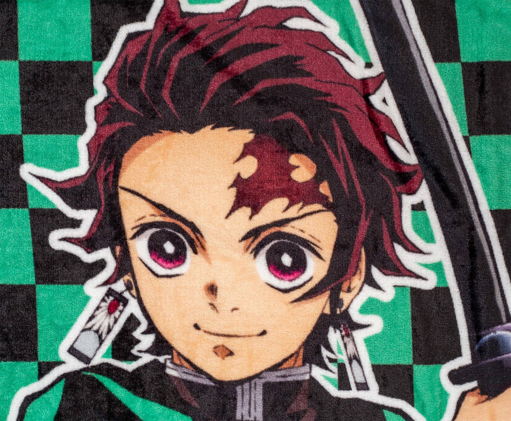 Alt View 1. Surreal Entertainment - Demon Slayer Tanjiro Kamado Haori Fleece Throw Blanket | 45 x 60 Inches - Green.