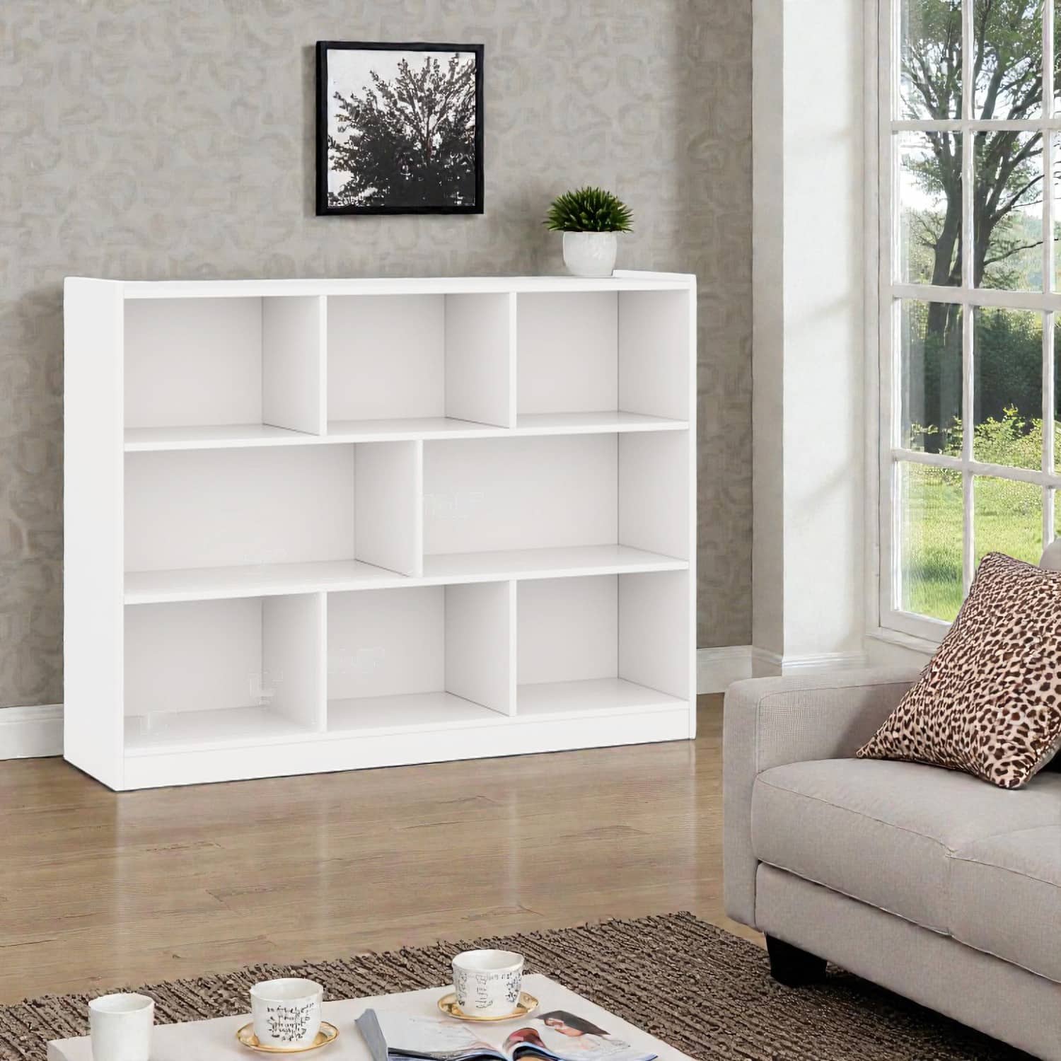 Hivvago - Modern 8-Cube Organizer Shelf – 3-Tier Open Bookcase for Living Room or Study - White