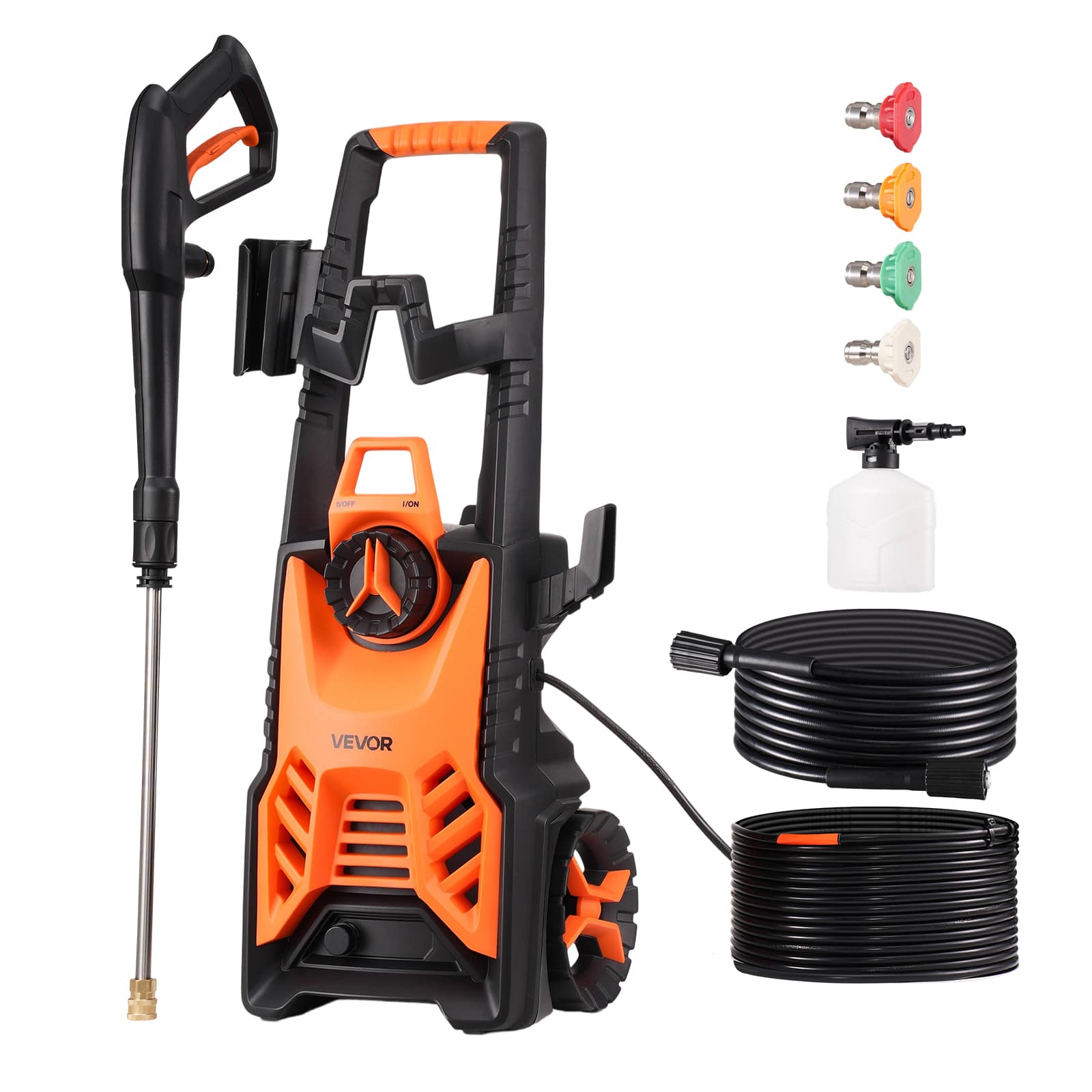 VEVOR - Electric Pressure Washer, Max 4500 PSI and 3.2 GPM, High Power Pressure Cleaning Machine with 4 Quick Connect Nozzles - Black;Orange