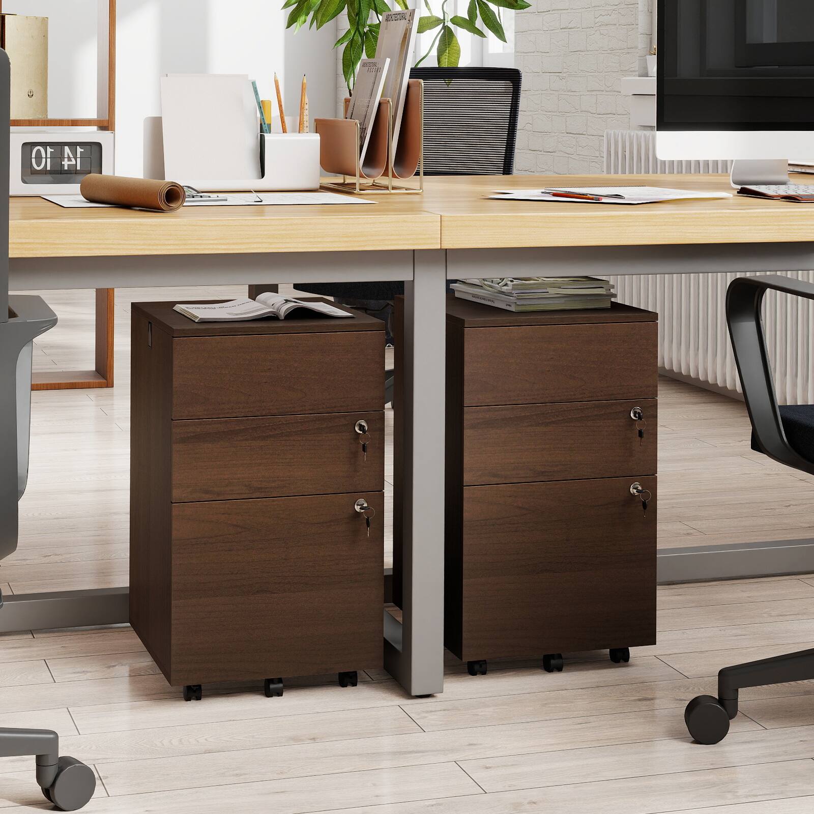 Alt View 4. Gymax - Gymax 3-Drawer File Cabinet Rolling File Organizer w/ Lock & 4 Keys for Letter/Legal/A4 Coffee - Brown.